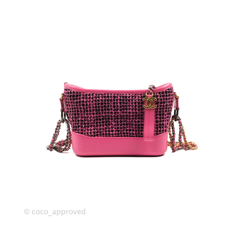 Chanel Tweed & Calfskin Small Gabrielle Hobo Pink Black Mixed Hardware