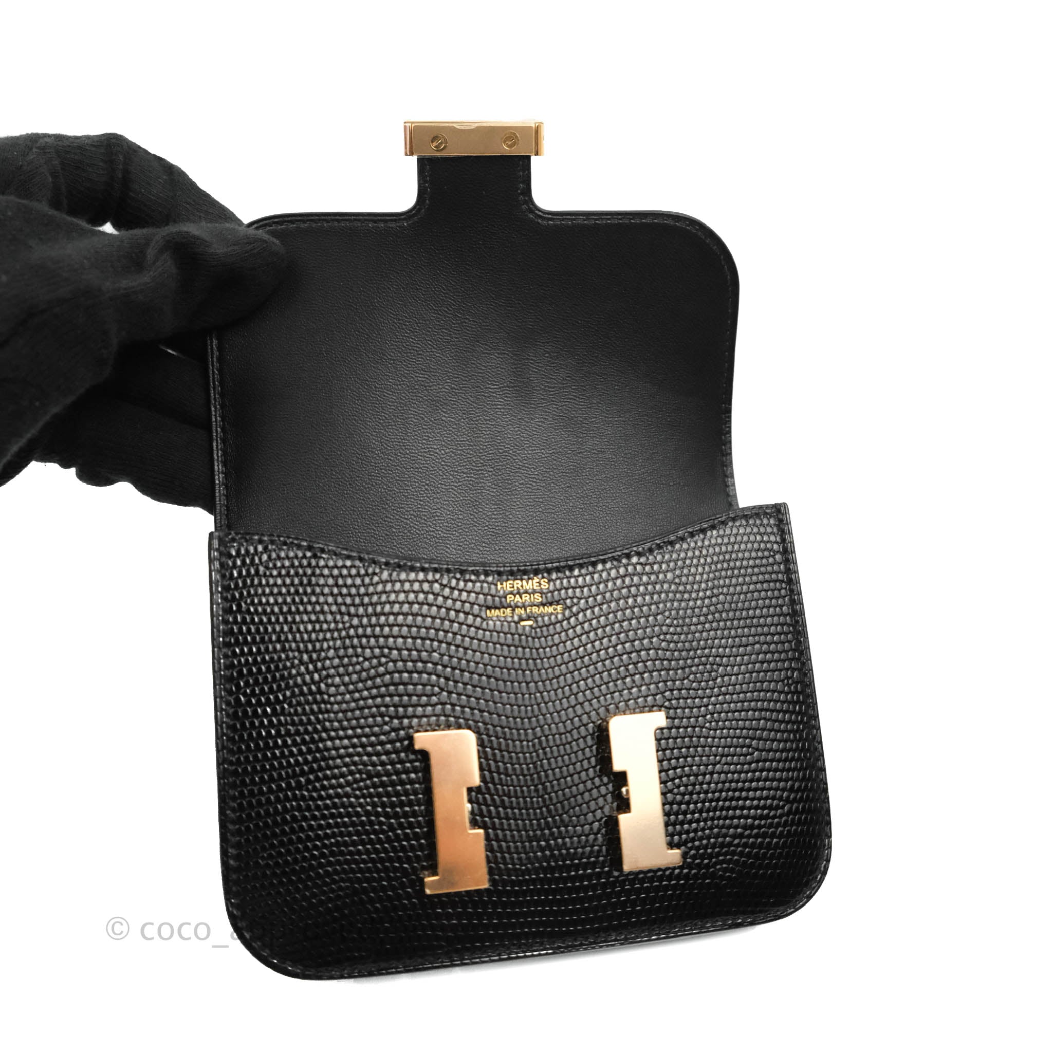 Hermès Constance Slim Wallet Black Lizard Leather Rose Gold Hardware – Coco  Approved Studio