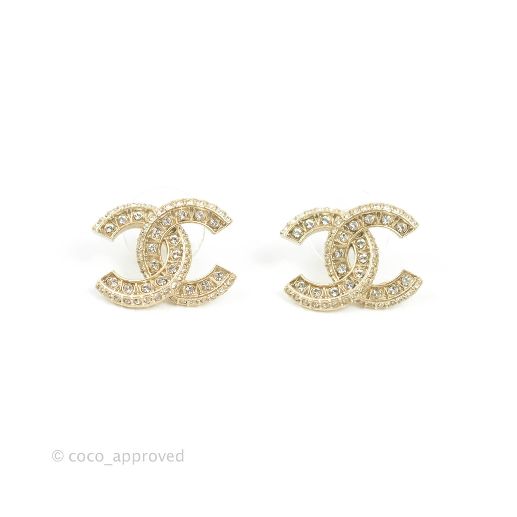 Chanel Crystal CC Earrings Gold Tone 19V