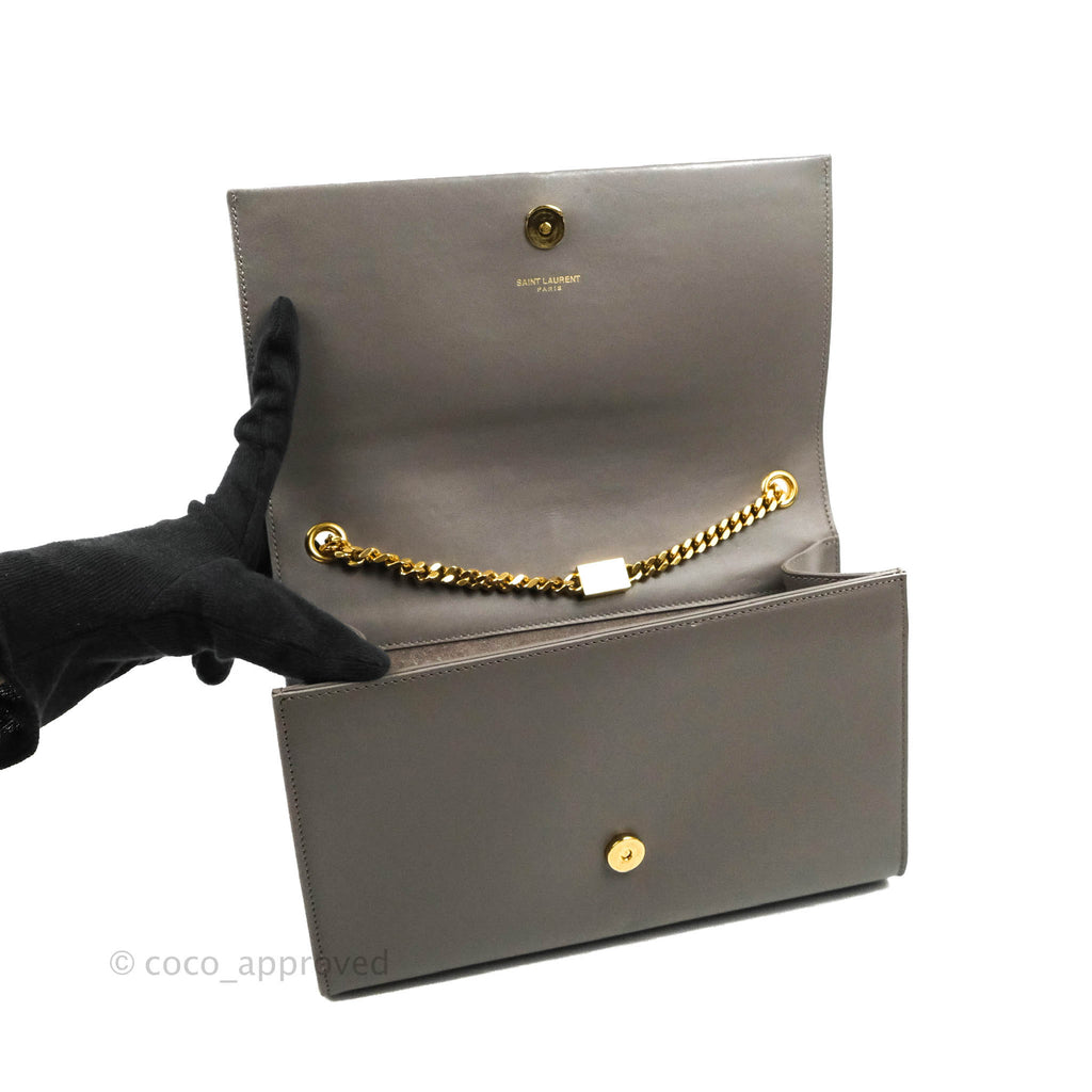 Saint Laurent Medium Kate Tassel Chain Bag Earth Grey Smooth Calfskin Gold Hardware