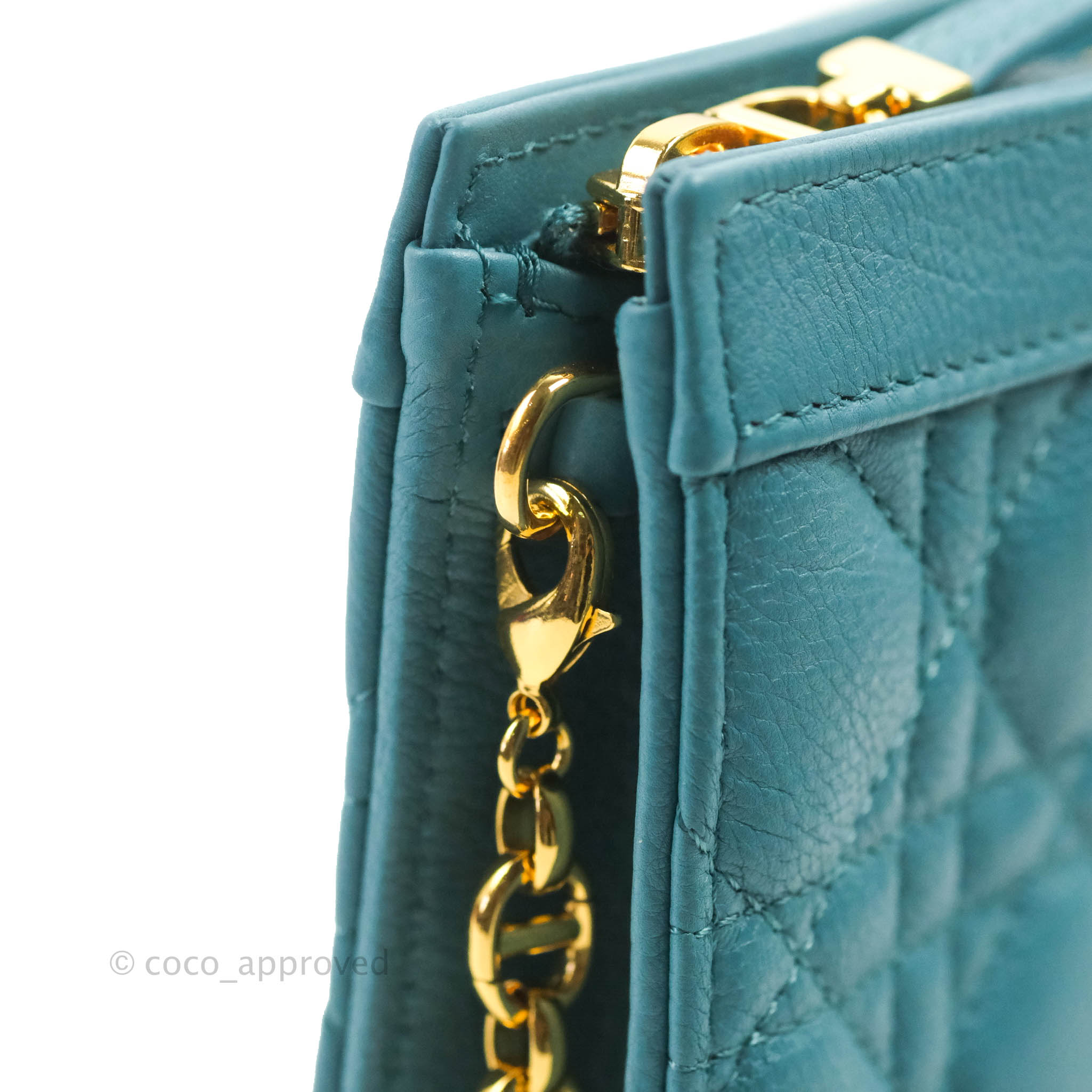 Dior Caro Zipped Pouch With Chain Azure Blue Supple Cannage