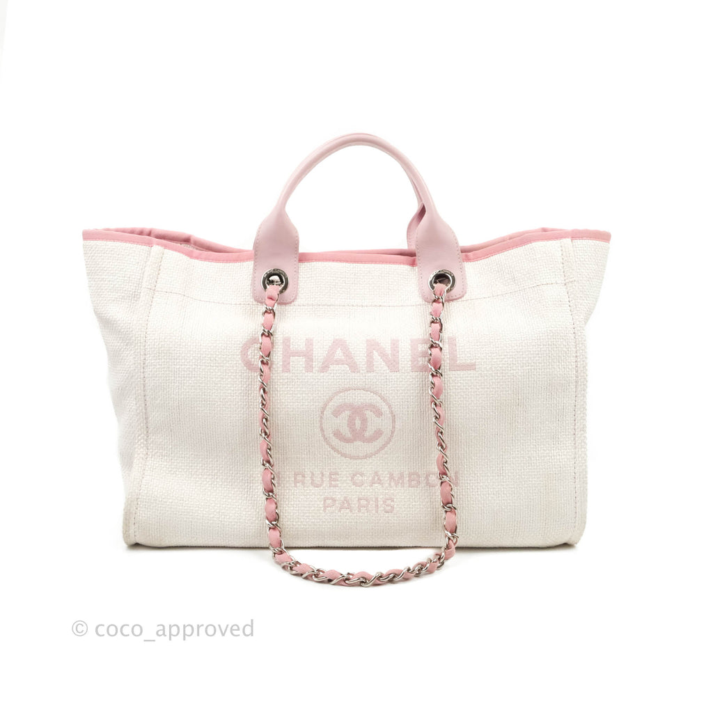 Chanel Large Deauville Pale Pink Canvas Silver Hardware