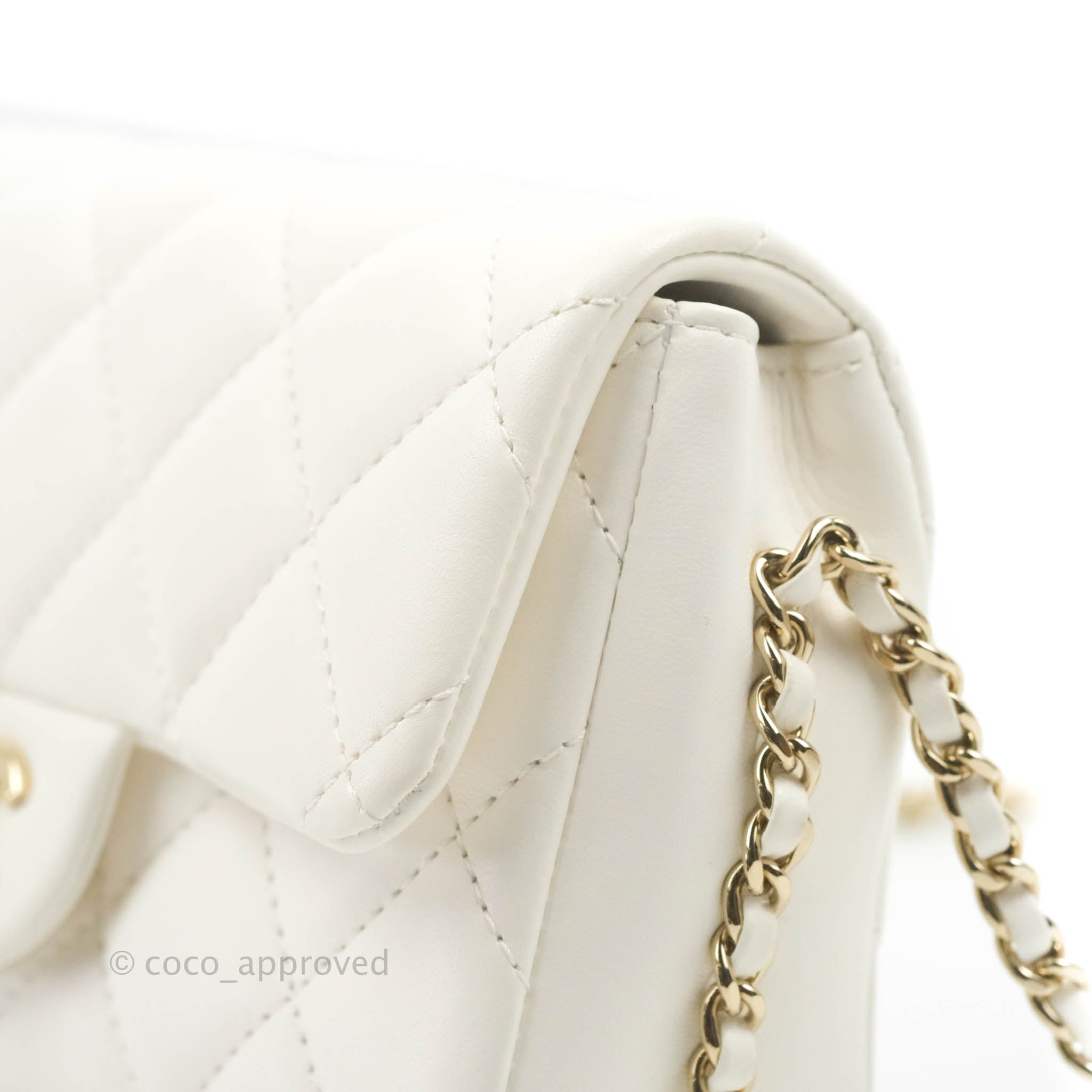 Chanel White Quilted Lambskin Chain Around Mini Pouch