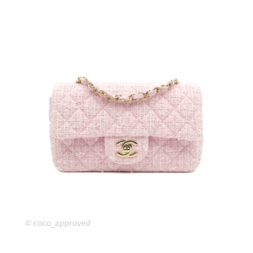 Chanel Classic Mini Rectangular Flap Pink Tweed Gold Hardware