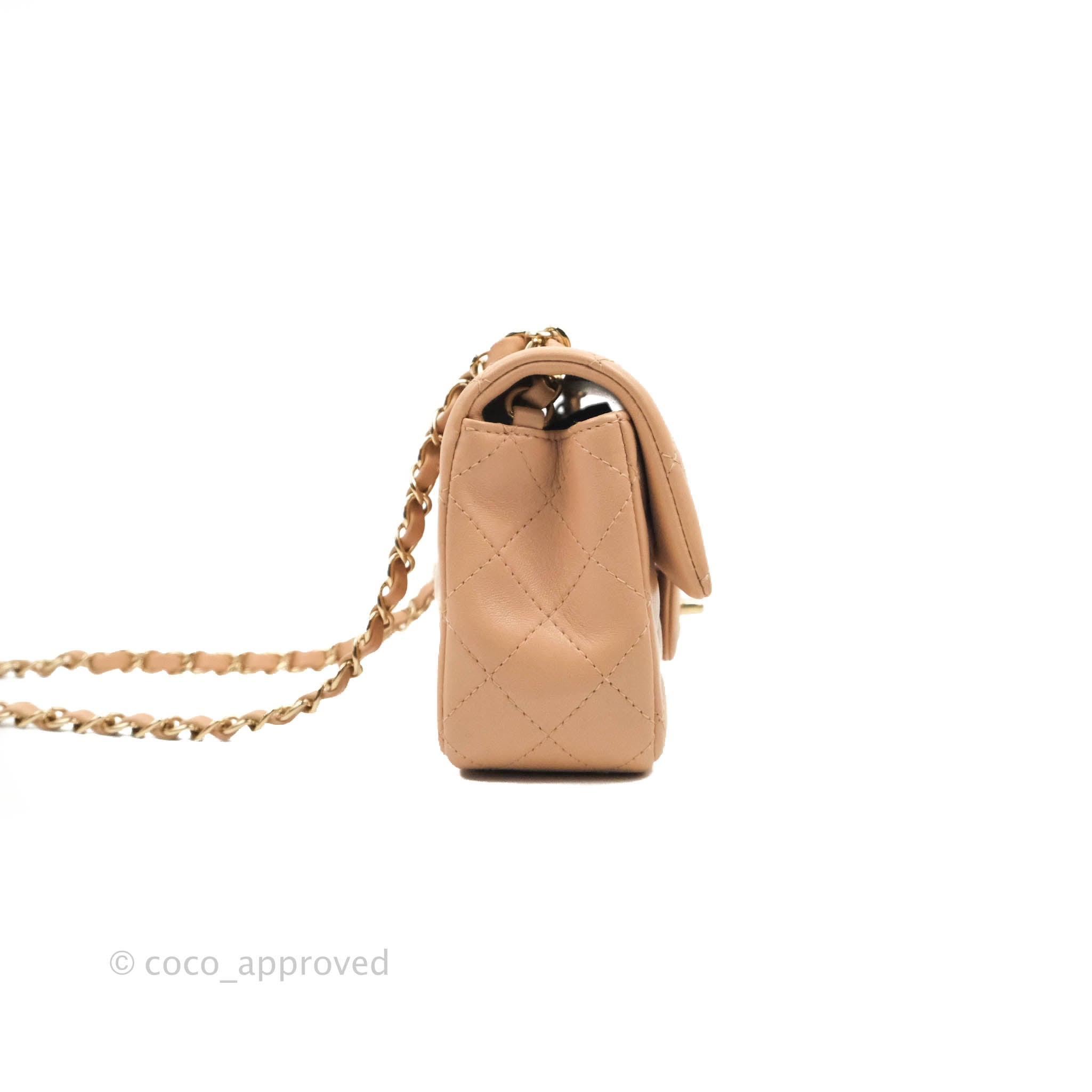 Chanel Mini Rectangular Flap Quilted Beige Lambskin Gold Hardware