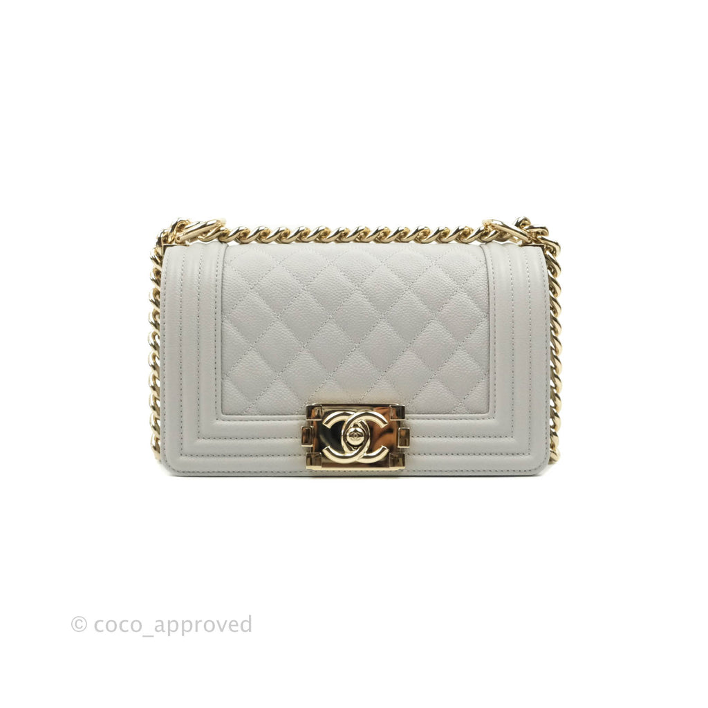 Chanel Small Boy Grey Caviar Gold Hardware