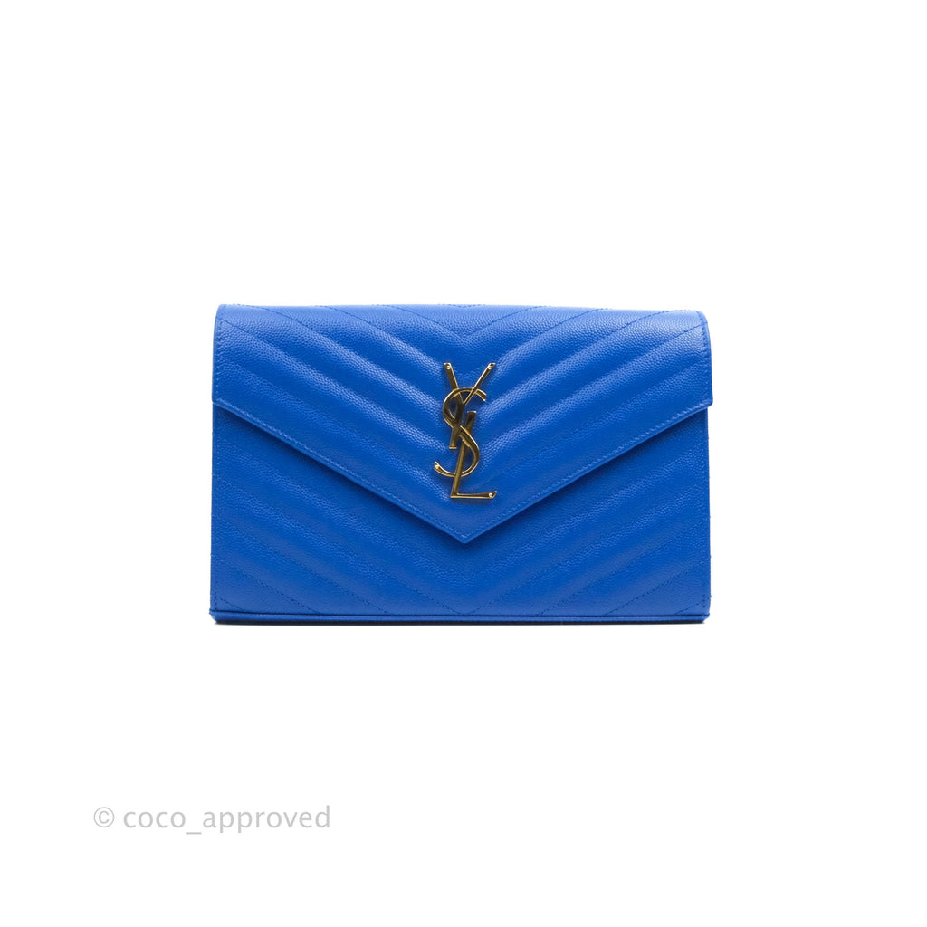 Saint Laurent Wallet on Chain Blue Grained Leather Gold Hardware
