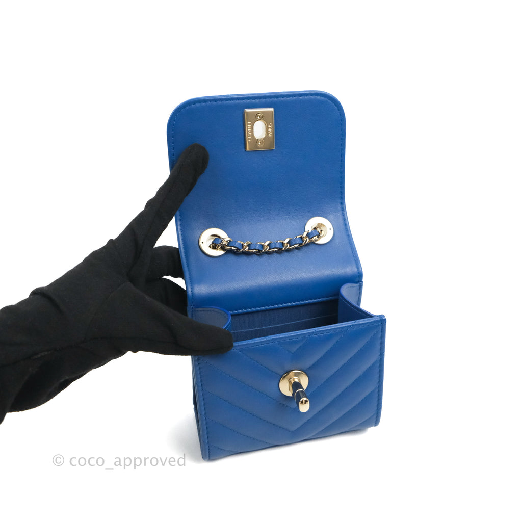 Chanel Mini Chevron Trendy CC Clutch With Chain Blue Lambskin Gold Hardware