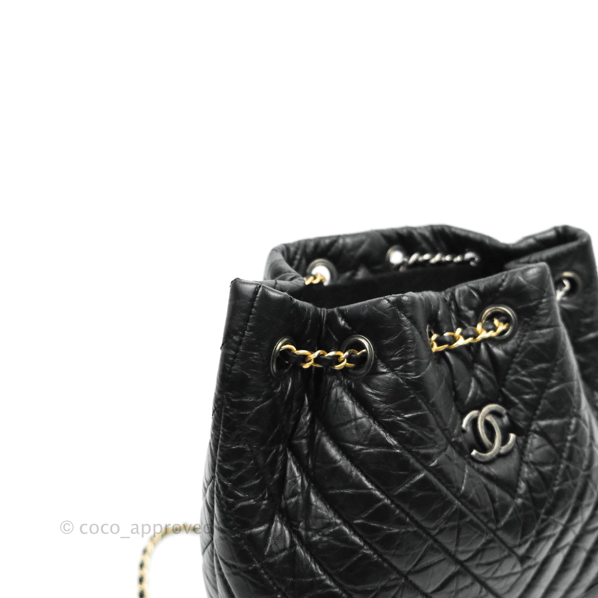 Chanel Chevron Small Gabrielle Backpack Black Aged Calfskin – Coco