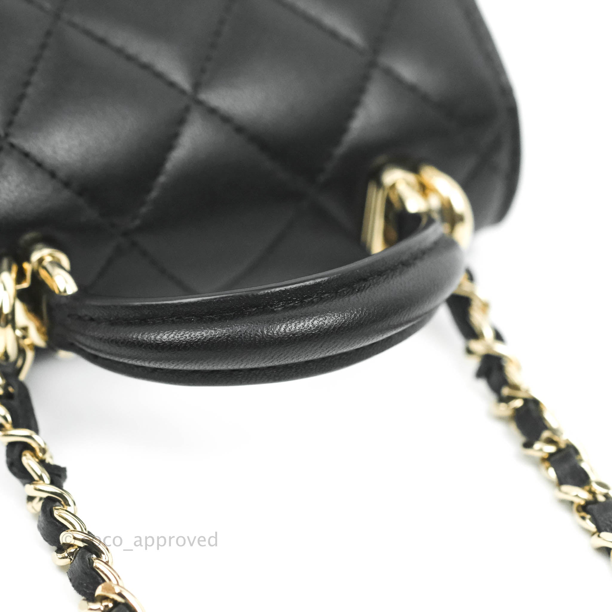 CHANEL Coco Mini Top Metal Handle Lambskin Leather Shoulder Bag Black