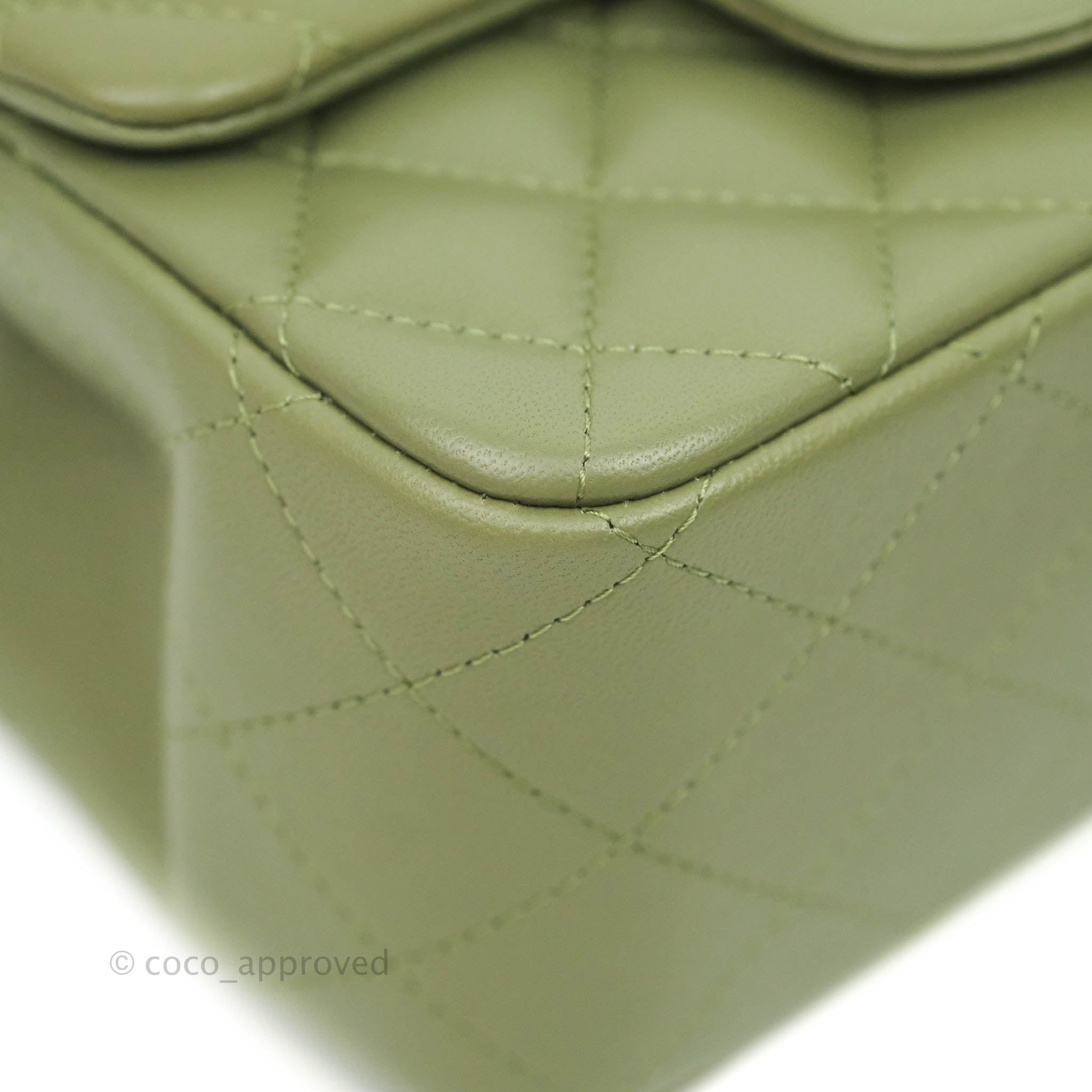 Chanel 2023 Khaki Quilted Lambskin Small Flap Bag GHW Olive Army Green  2cj104