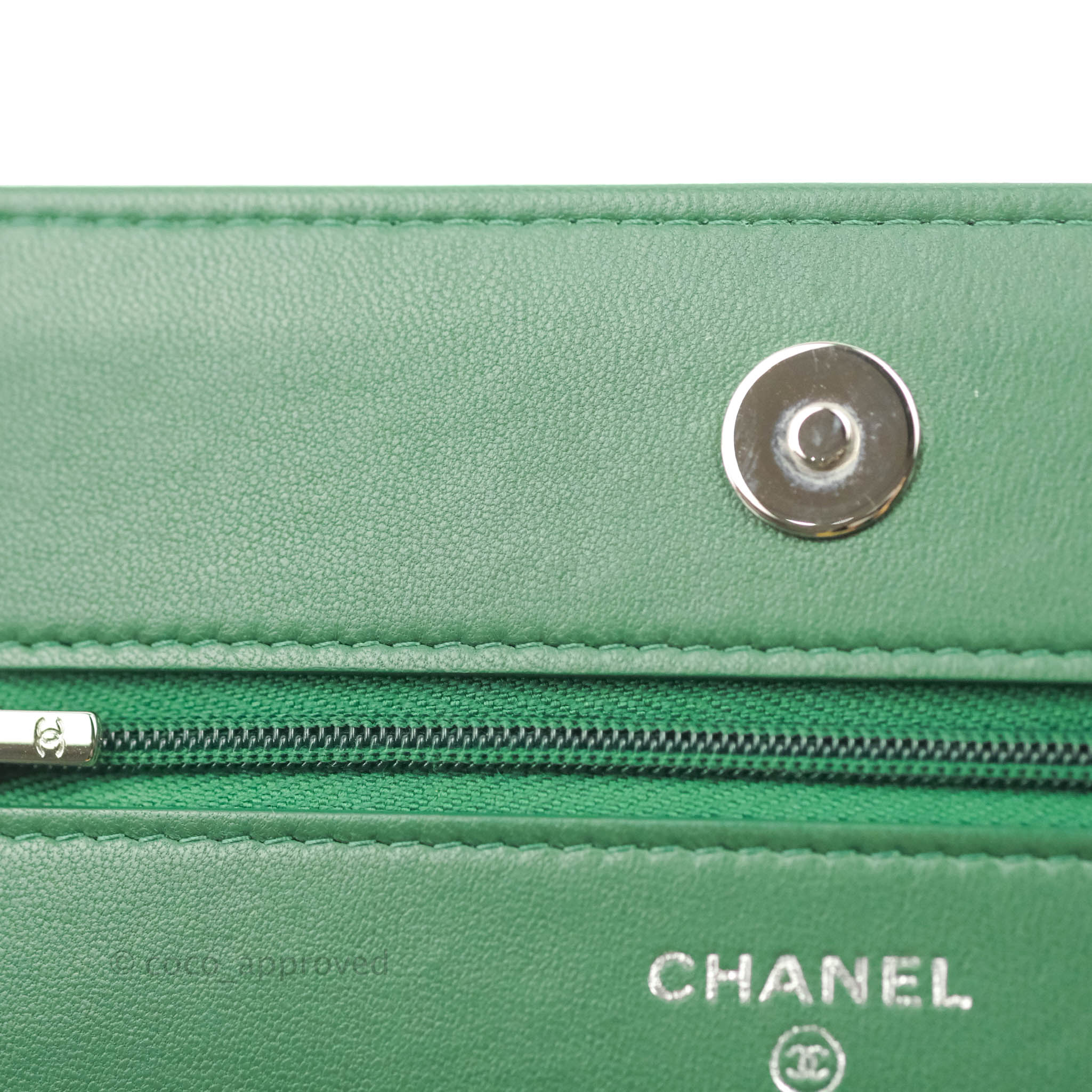 Chanel Quilted Classic Wallet on Chain WOC Green Lambskin Silver Hardw –  Coco Approved Studio