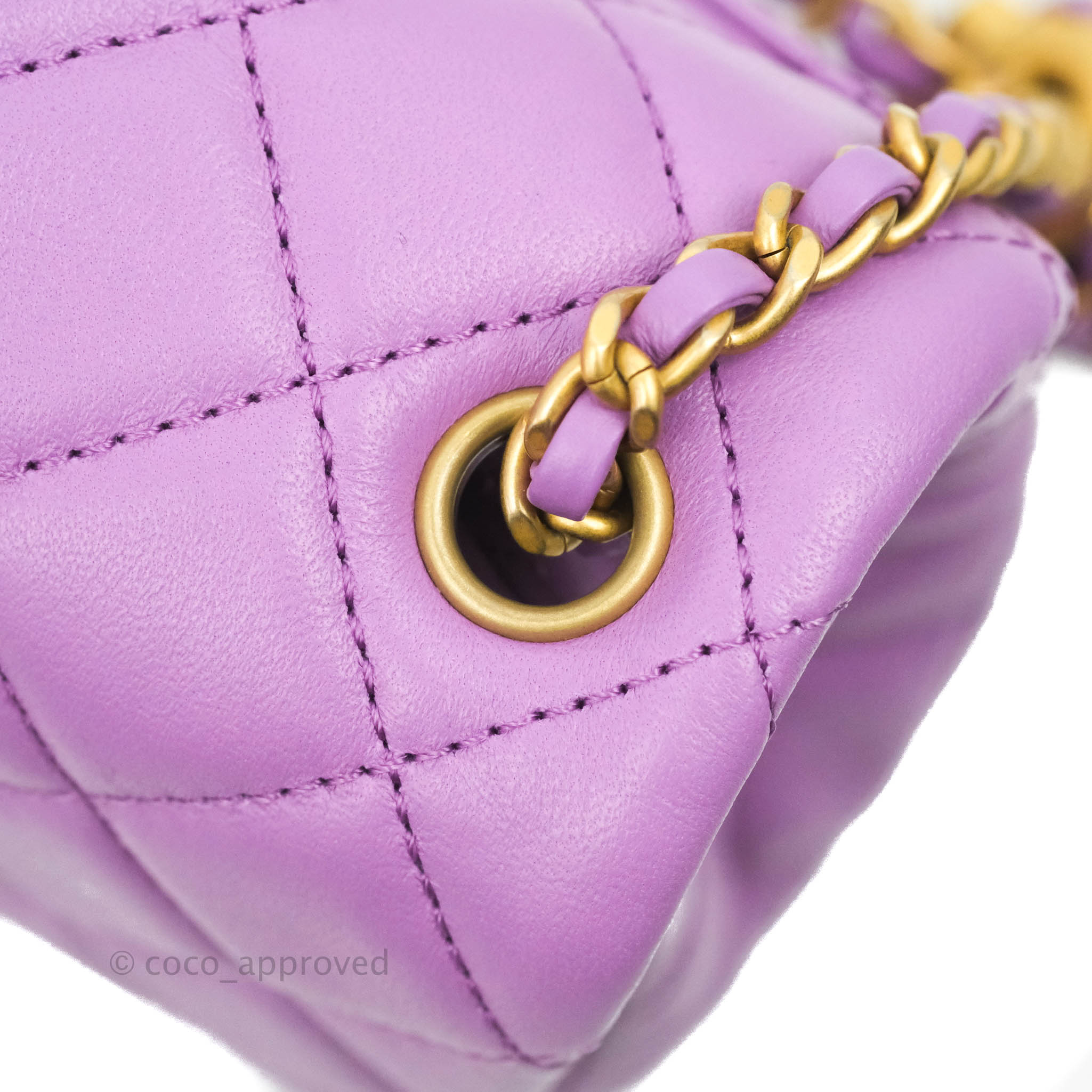 CHANEL 22S Mini Pearl Crush Square Flap Leather Crossbody Bag Purple