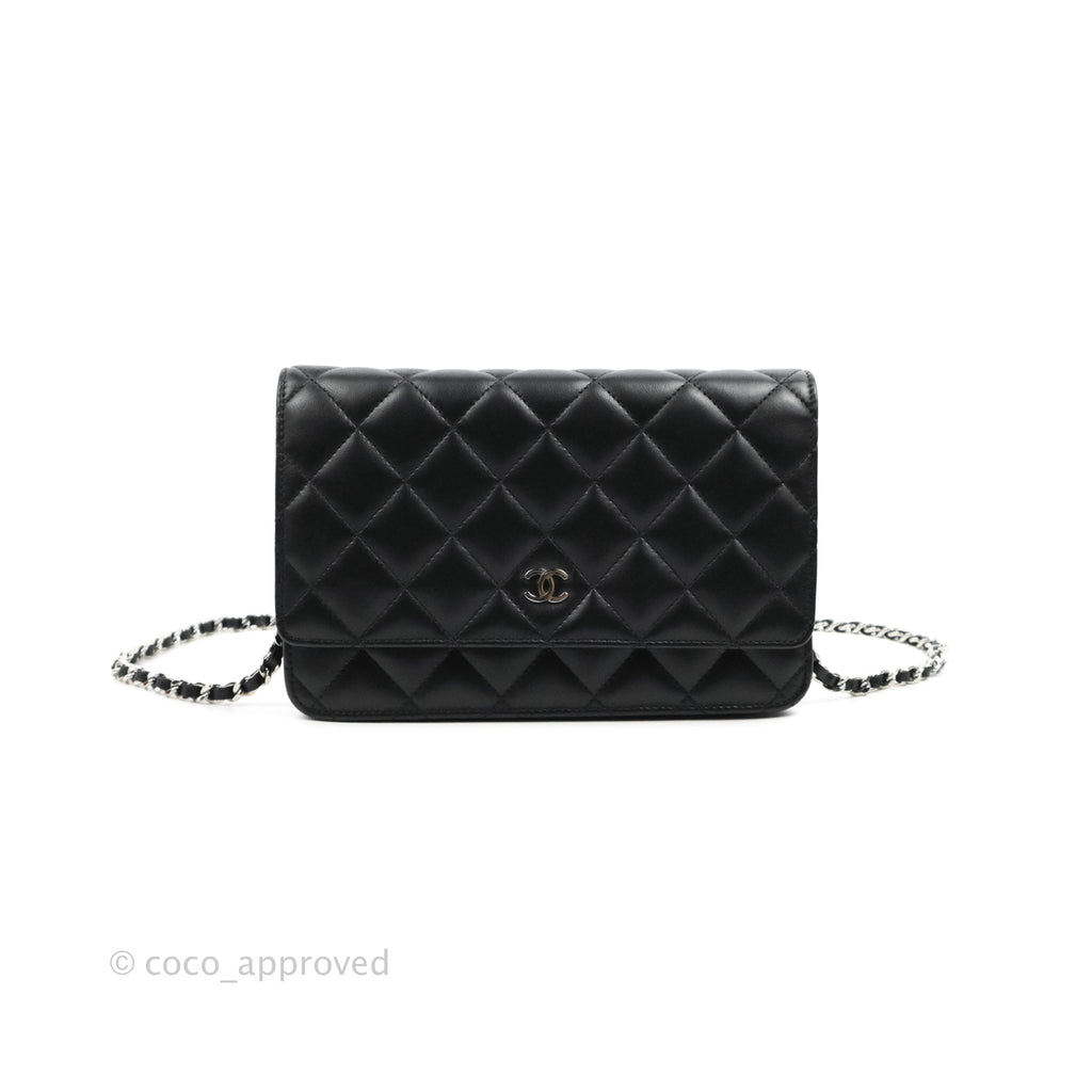 Chanel Quilted Wallet on Chain WOC Black Lambskin Silver Hardware