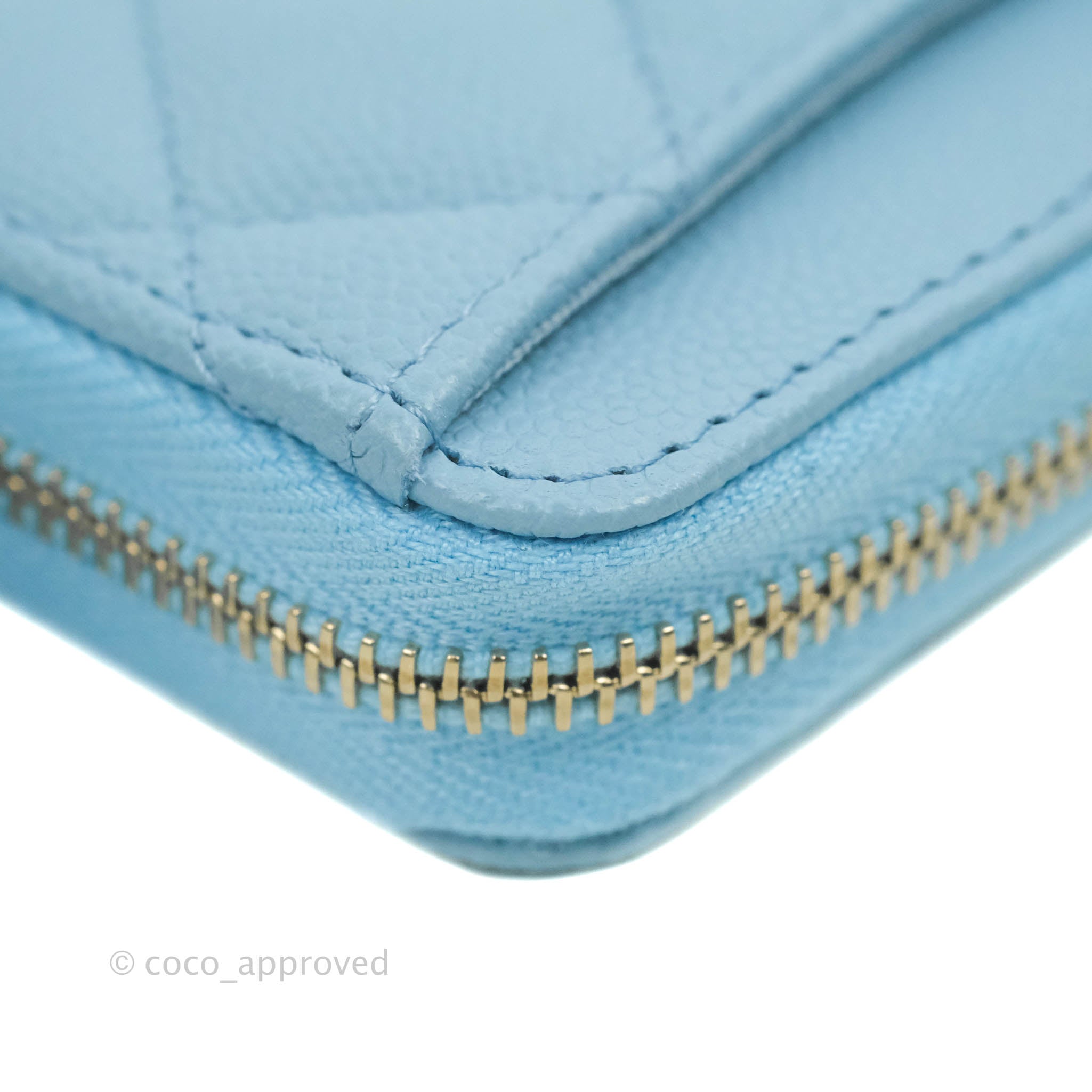 Chanel Light Blue Quilted Lambskin Leather Chanel 19 Zip Coin