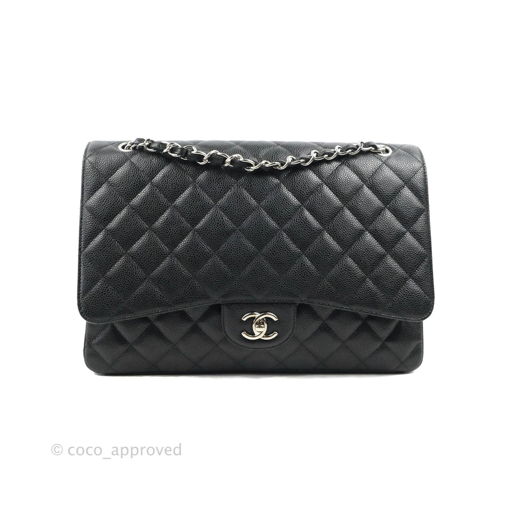 Chanel Single Flap Maxi Caviar Black Silver Hardware