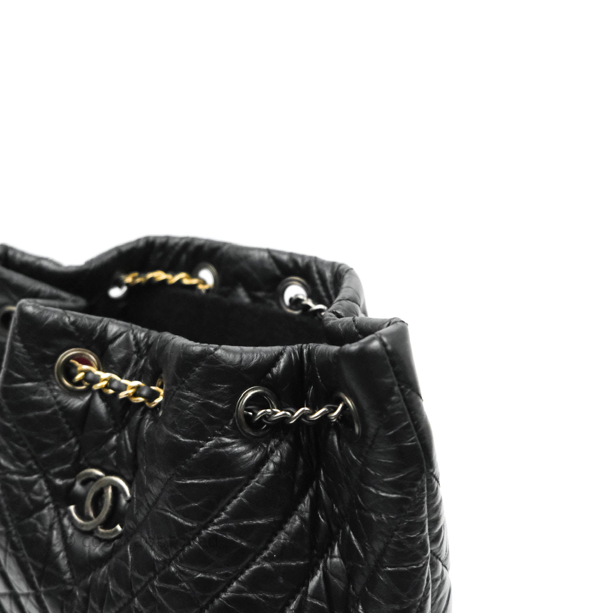CHANEL Aged Calfskin Chevron Quilted Small Gabrielle Backpack Black 302806
