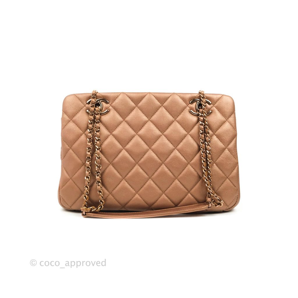 Chanel Iridescent Goatskin Quilted Small CC Eyelet Tote Copper