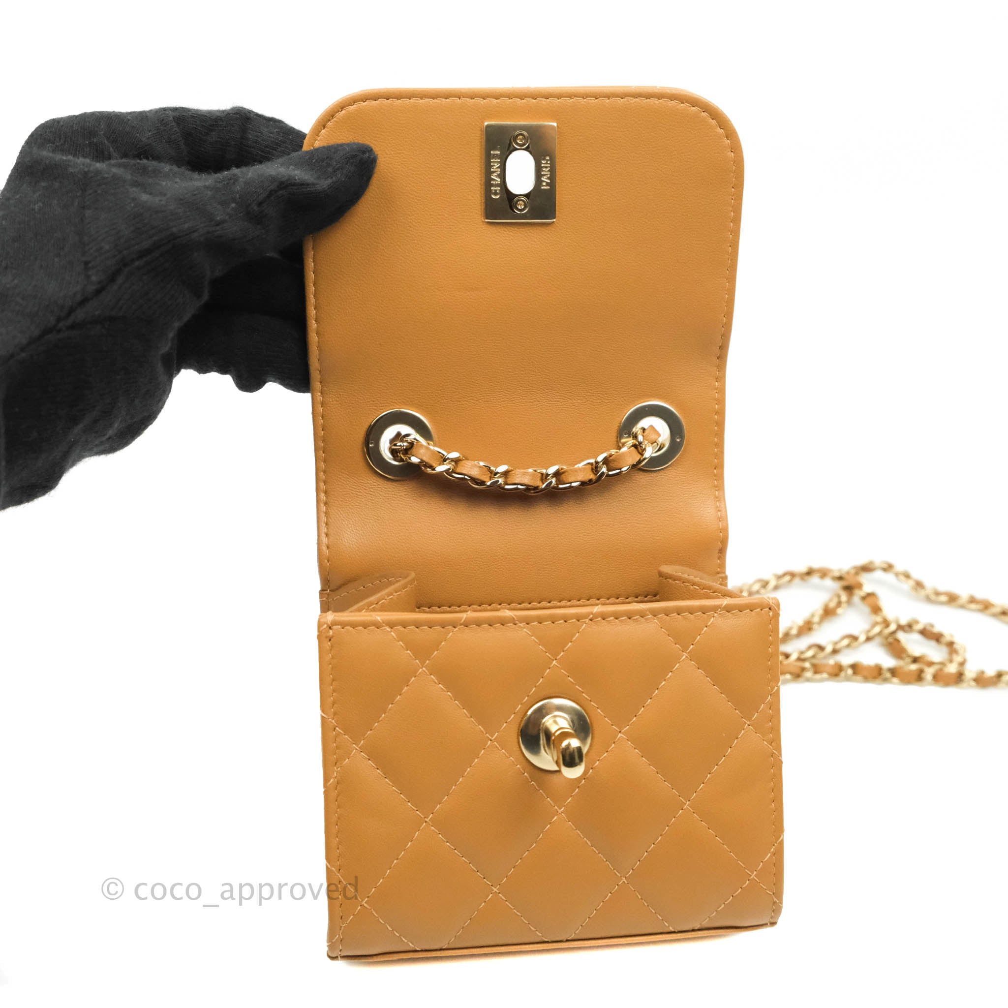 Chanel Orange Quilted Velvet CC Mini Phone Holder Clutch Chanel