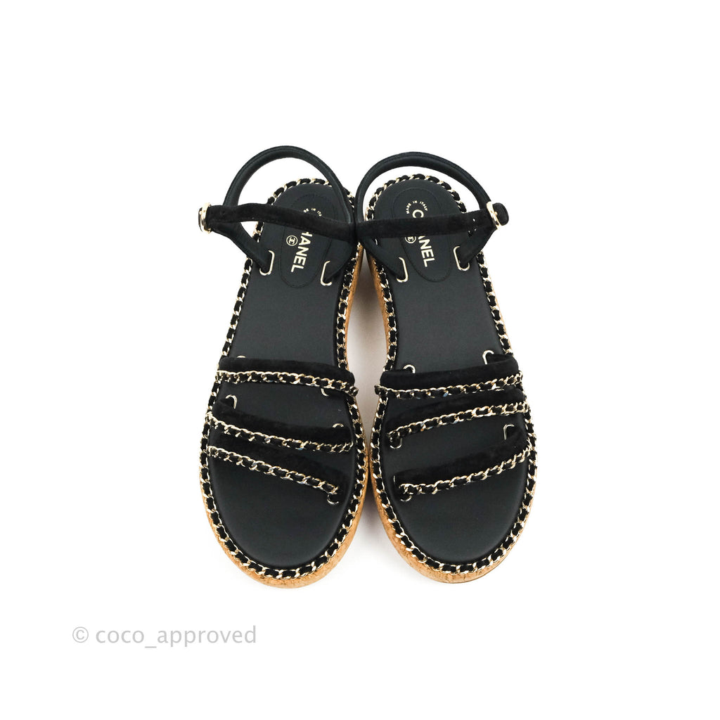 Chanel CC Chain Cork Sandals Black Size 37.5
