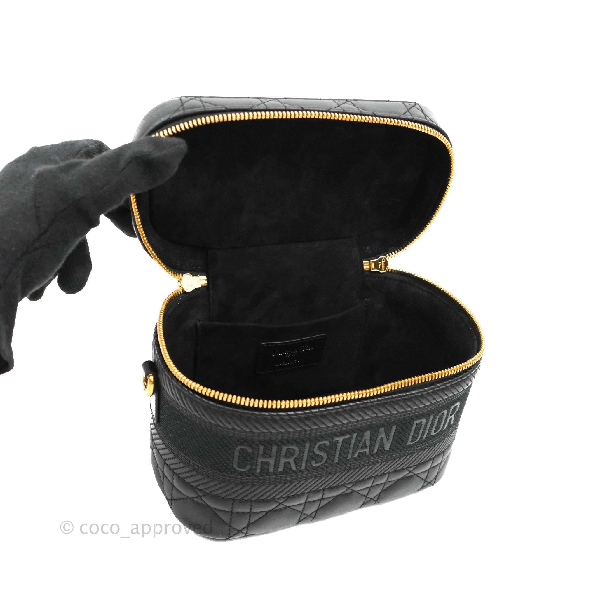 dior travel makeup bag Christian Dior Small Diortravel Vanity Case Black Lambskin Cannage – Coco Approved Studio