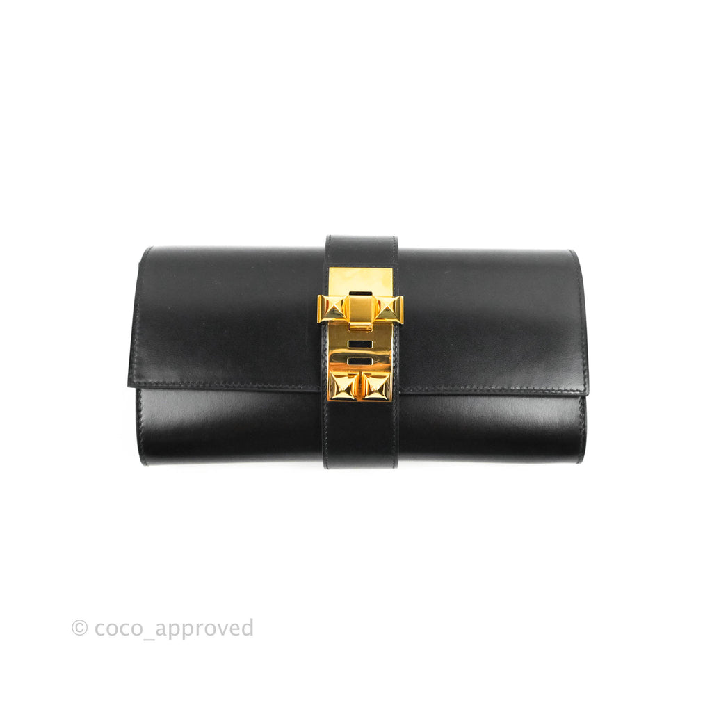 Hermes Medor 23 Clutch Black Box Leather Gold Hardware