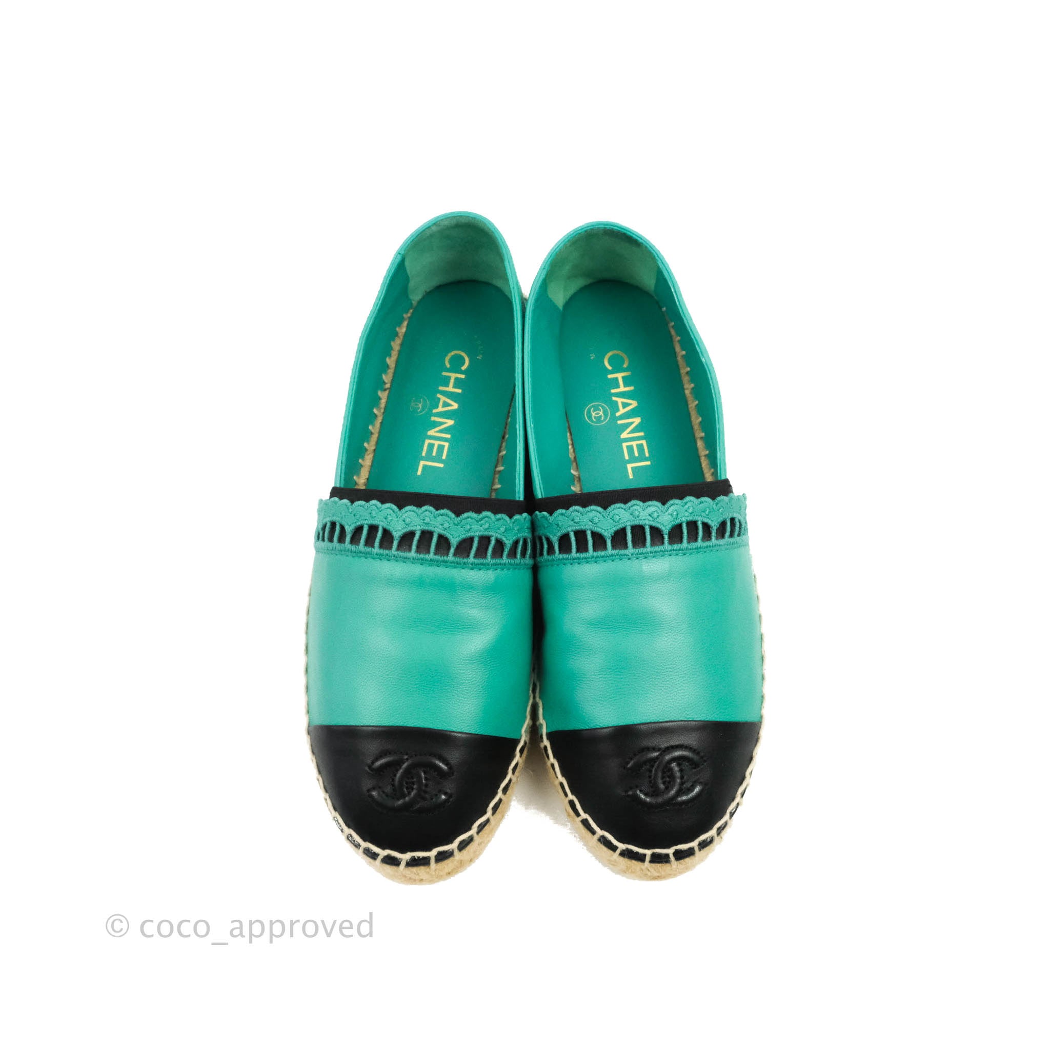 Chanel CC Espadrilles Green Black Lambskin 19S Size 36 – Coco