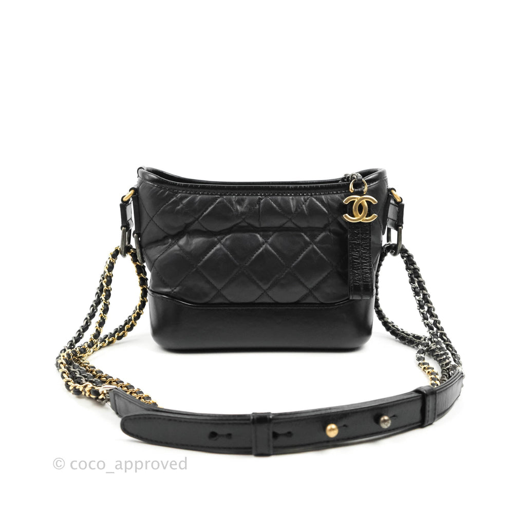 Chanel Quilted Small Gabrielle Hobo Black Aged Calfskin