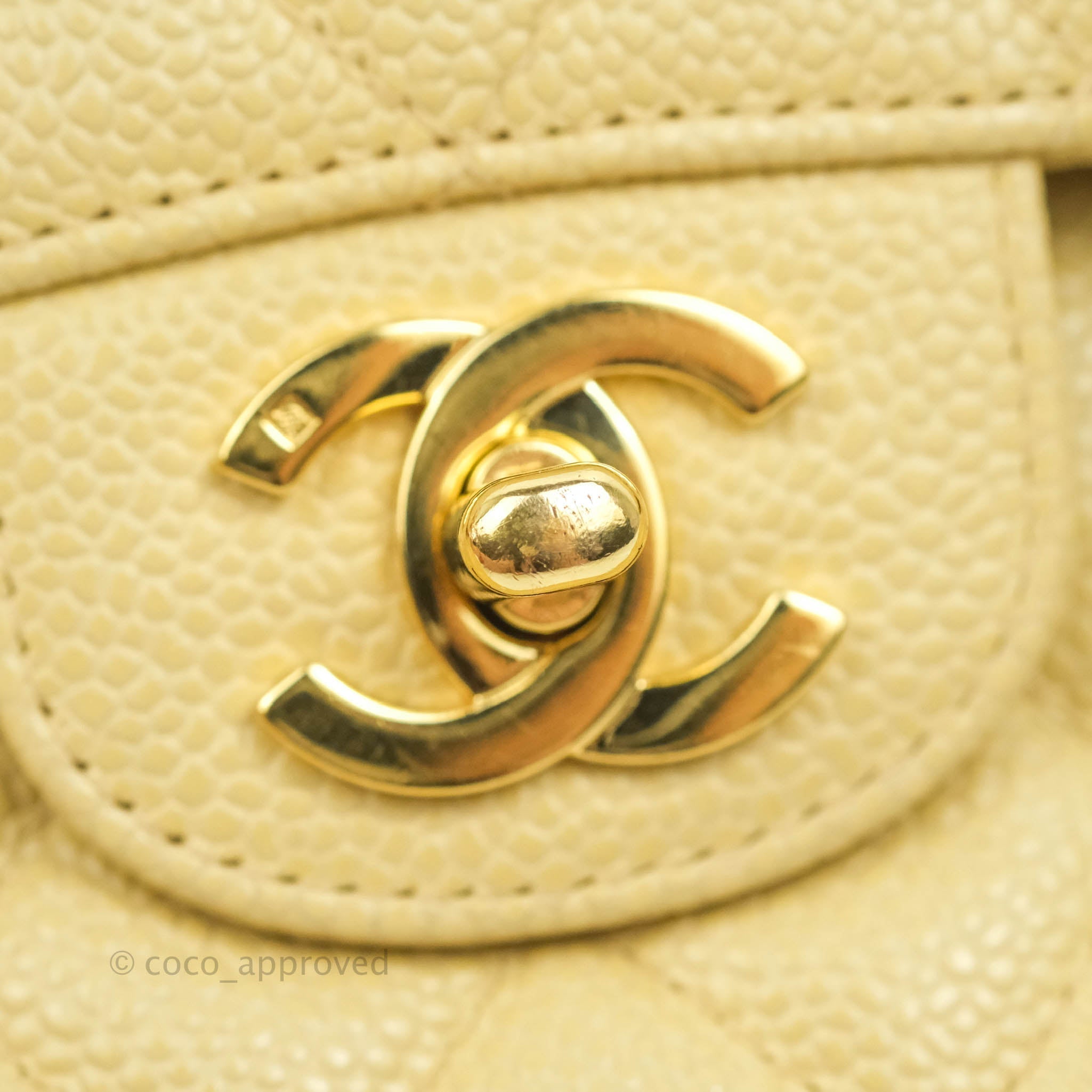 Chanel Vintage Classic M/L Medium Double Flap Bag Beige Caviar 24K