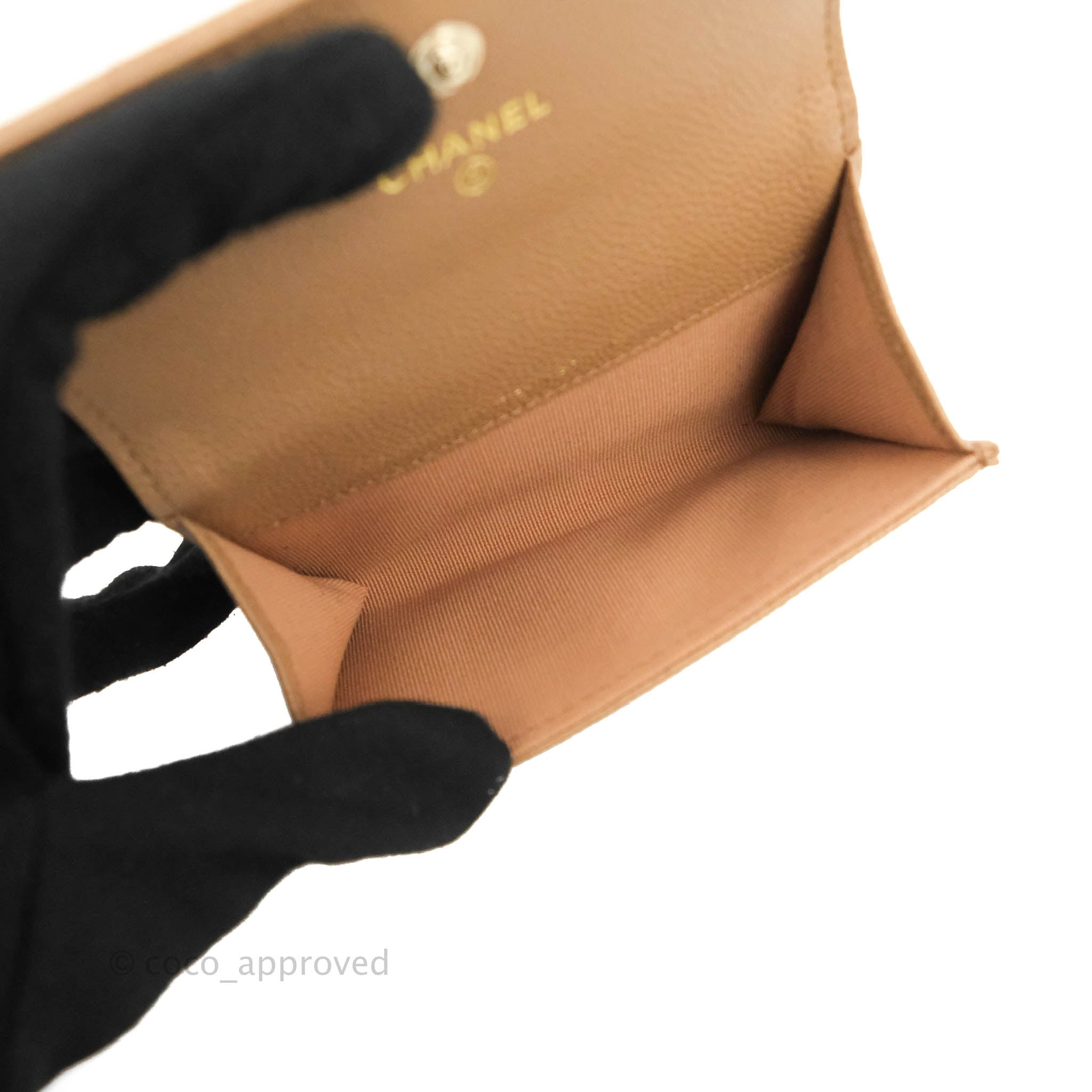 Chanel Quilted Flap Card Holder Dark Beige Caviar Gold Hardware
