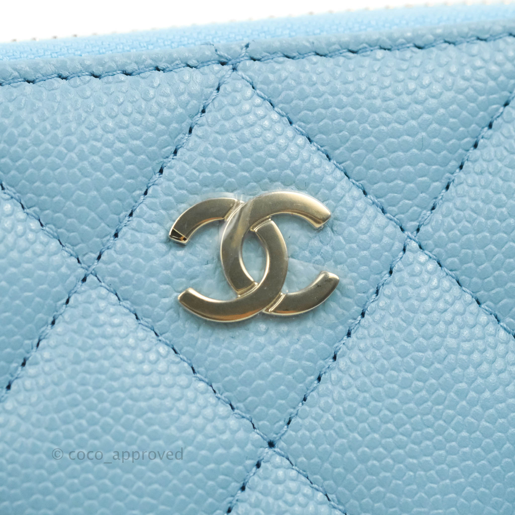 CHANEL Caviar Quilted French New Wave Zip Coin Purse Light Green 1263388