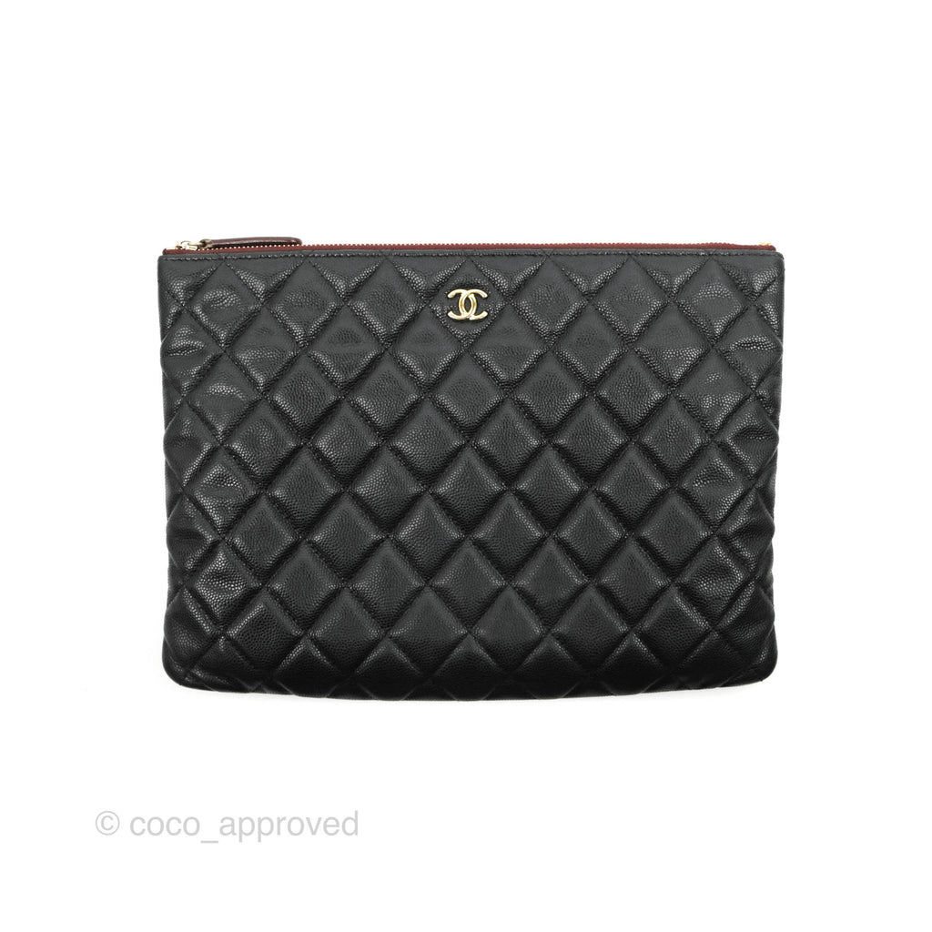Chanel Medium Quilted O Case Black Caviar Gold Hardware