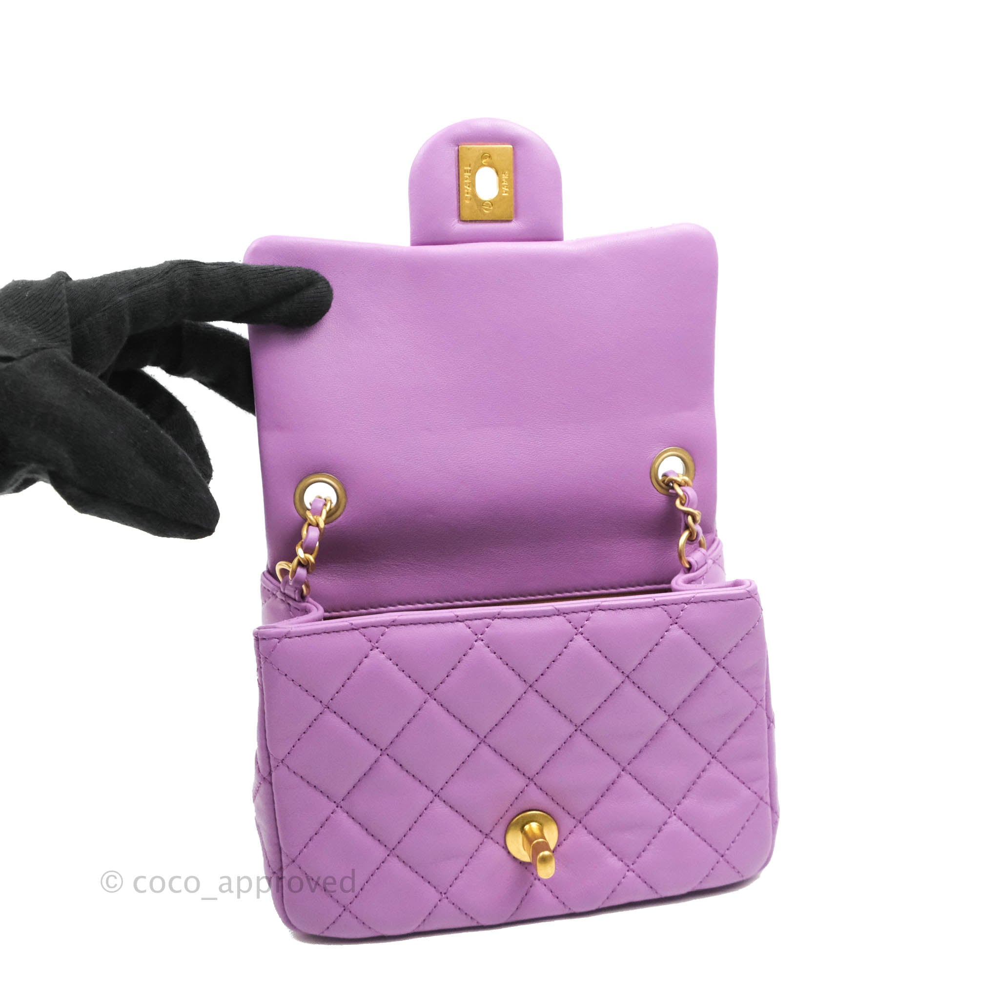 Chanel Purple Quilted Lambskin Square Mini Flap Pearl Crush Aged