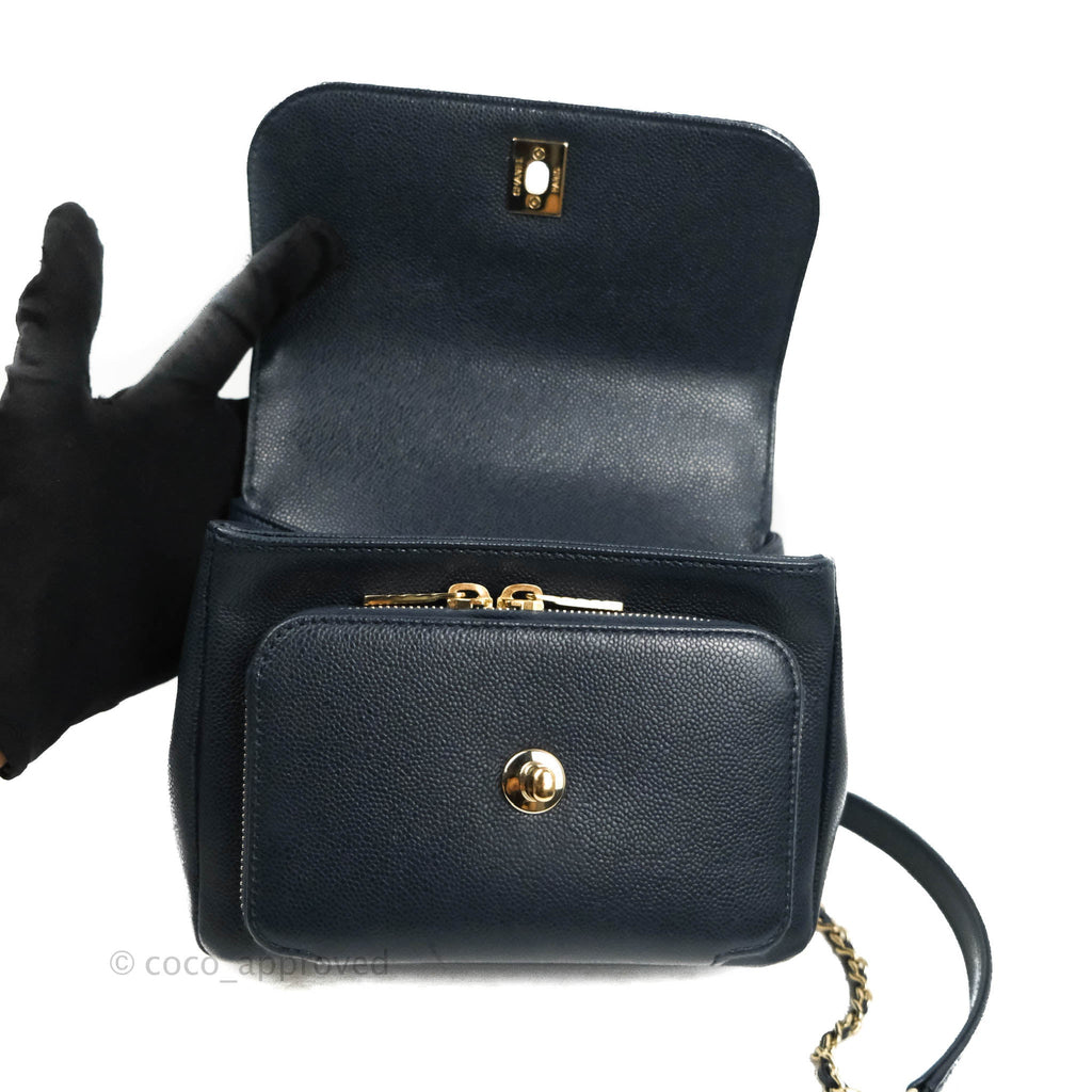 Chanel Quilted Small Business Affinity Flap Navy Caviar Gold Hardware