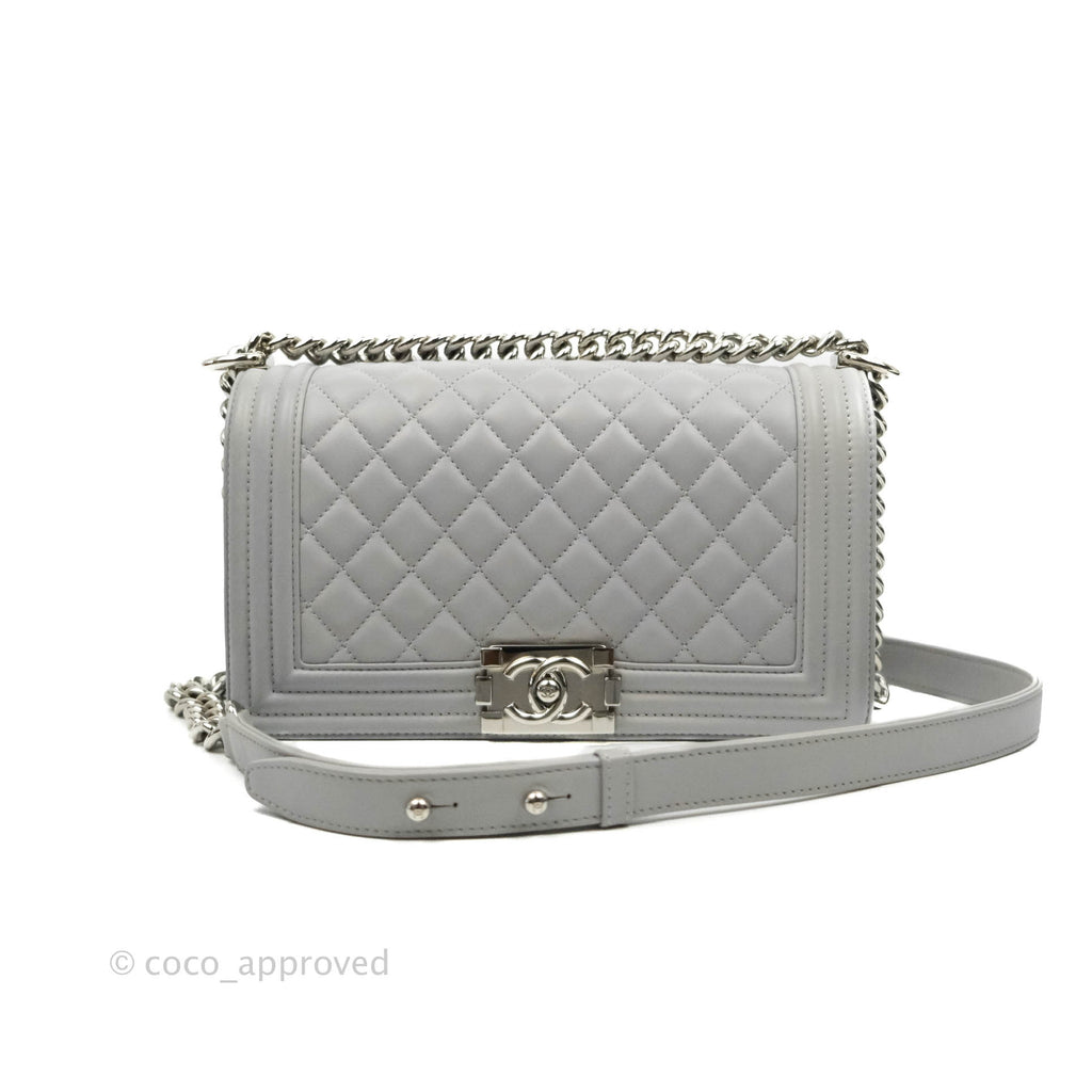 Chanel Quilted Medium Boy Grey Lambskin Silver Hardware