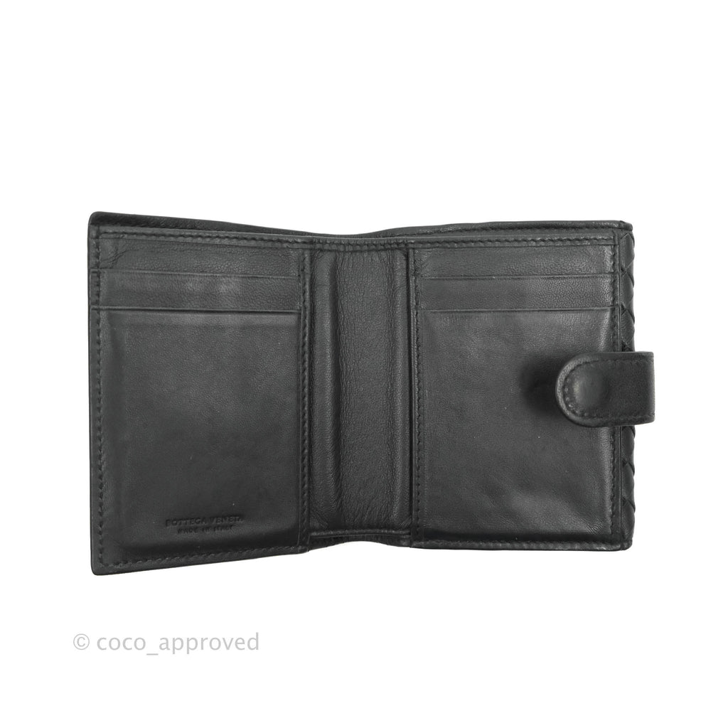 Bottega Veneta Bifold In Black Intrecciato Leather Wallet