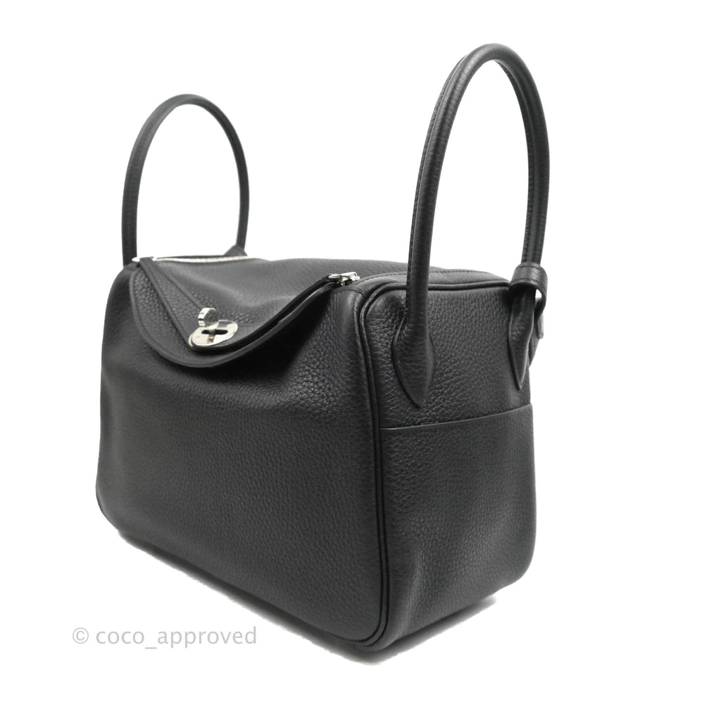 Hermès Lindy 26 Black Clemence Silver Hardware