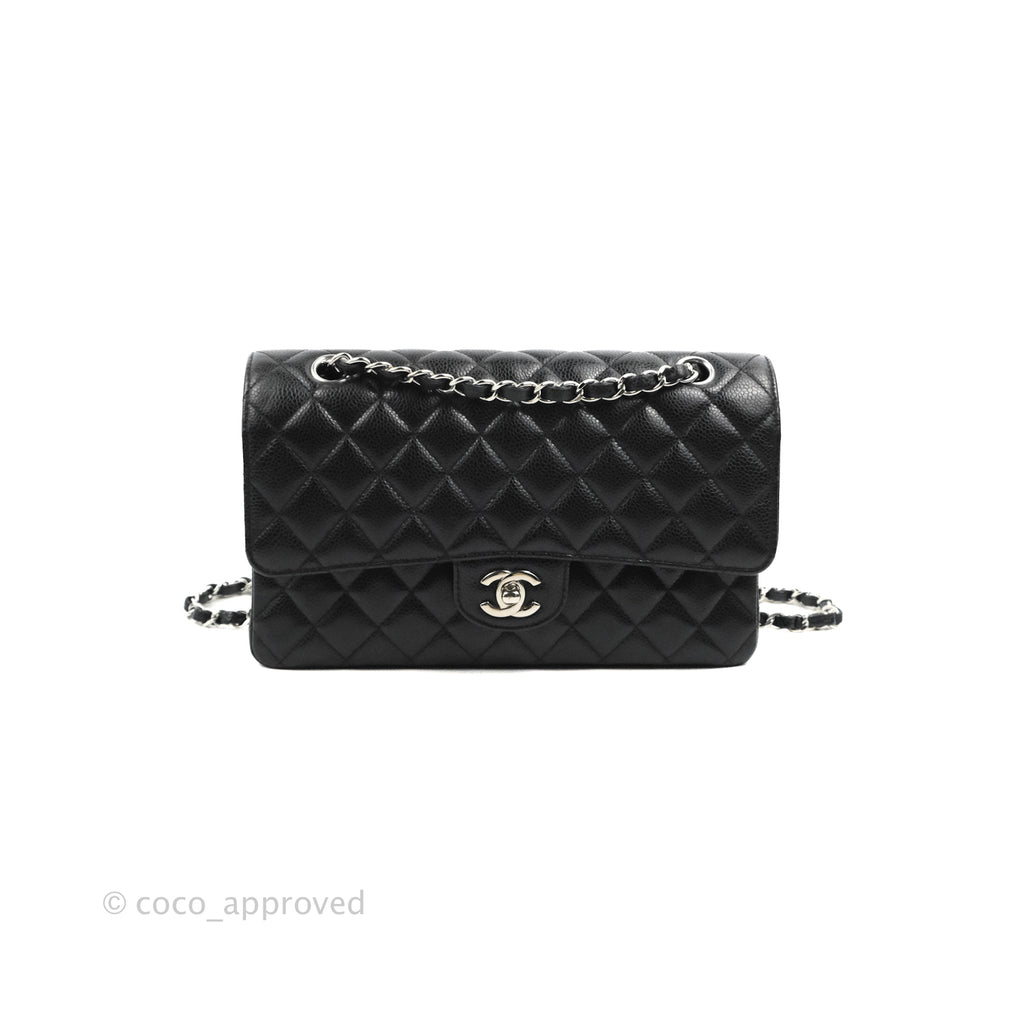 Chanel Classic M/L Medium Flap Quilted Black Caviar Silver Hardware
