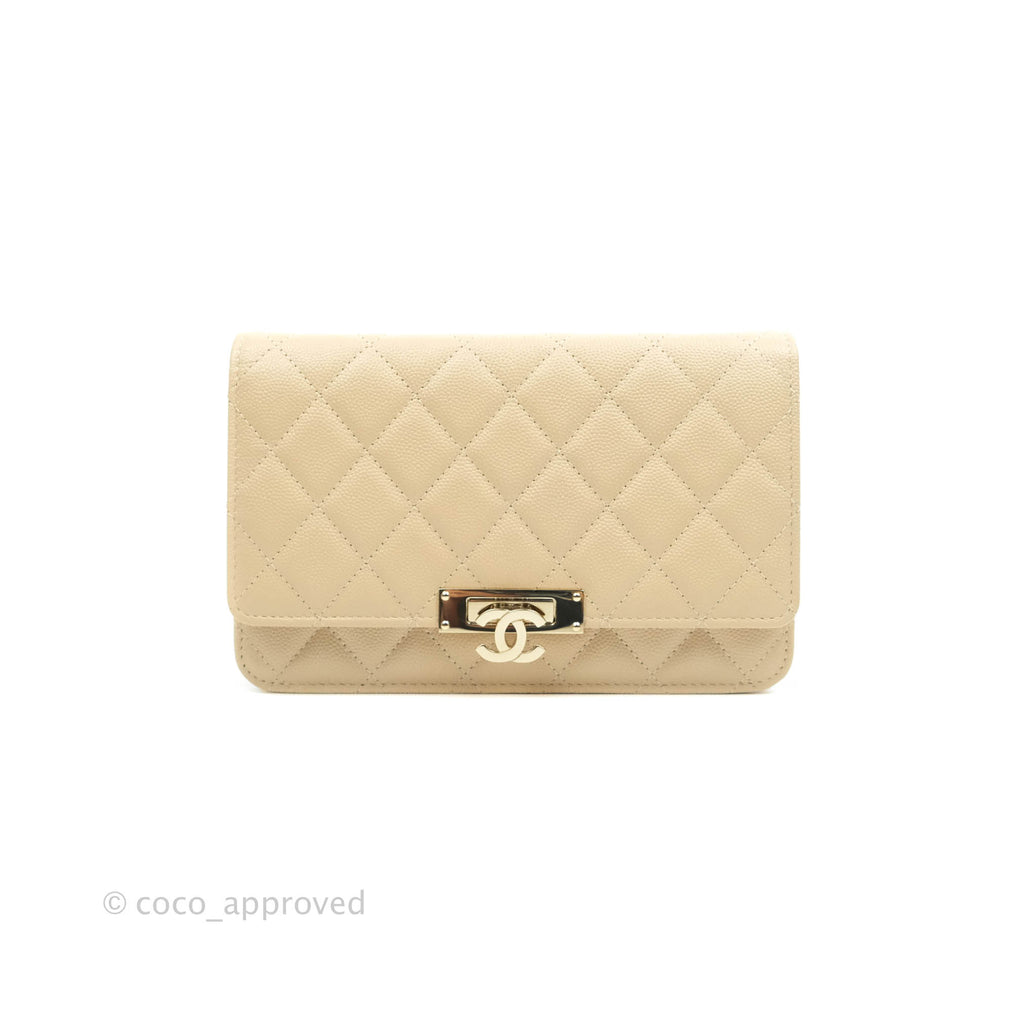 Chanel Quilted Golden Class Wallet on Chain WOC Light Beige Caviar Gold Hardware