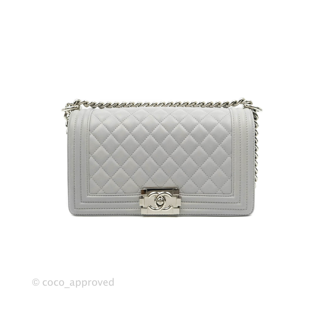 Chanel Quilted Medium Boy Grey Lambskin Silver Hardware