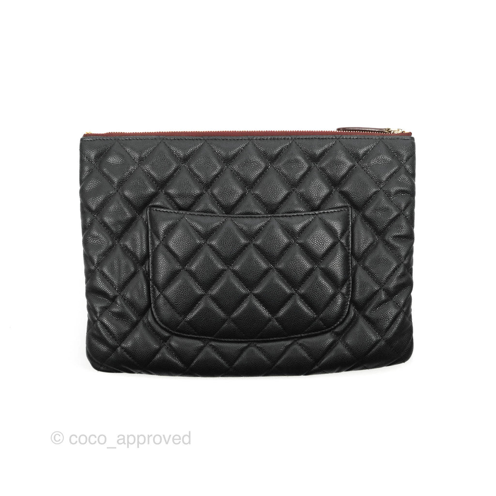 Chanel Medium Quilted O Case Black Caviar Gold Hardware