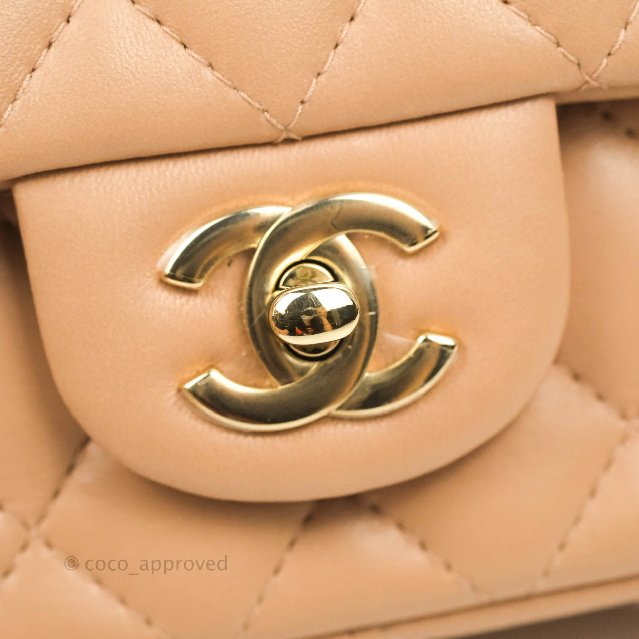 Chanel mini rectangular beige lambskin gold hardware 21A