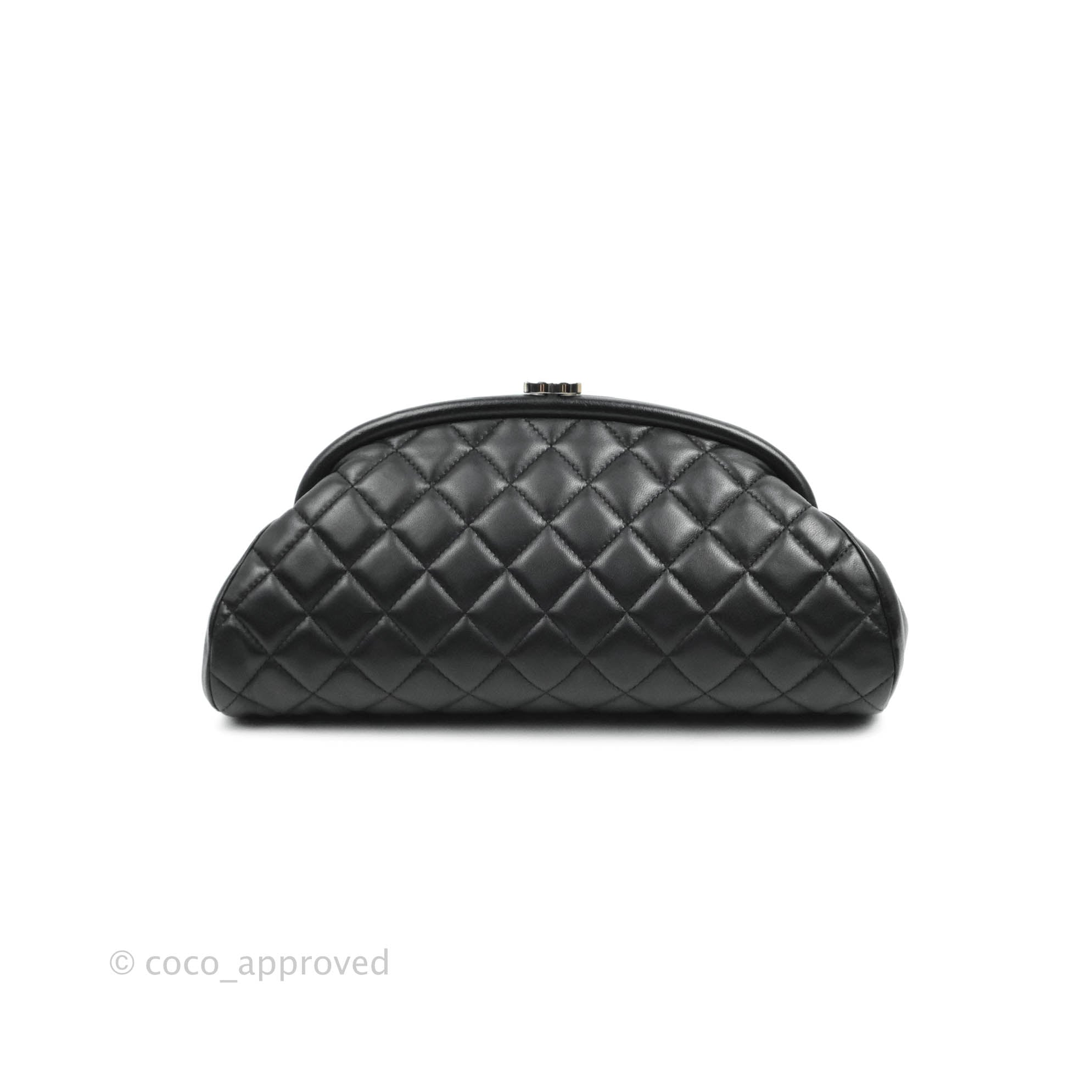 Chanel Quilted Timeless Kisslock Clutch Black Lambskin Silver Hardware –  Coco Approved Studio