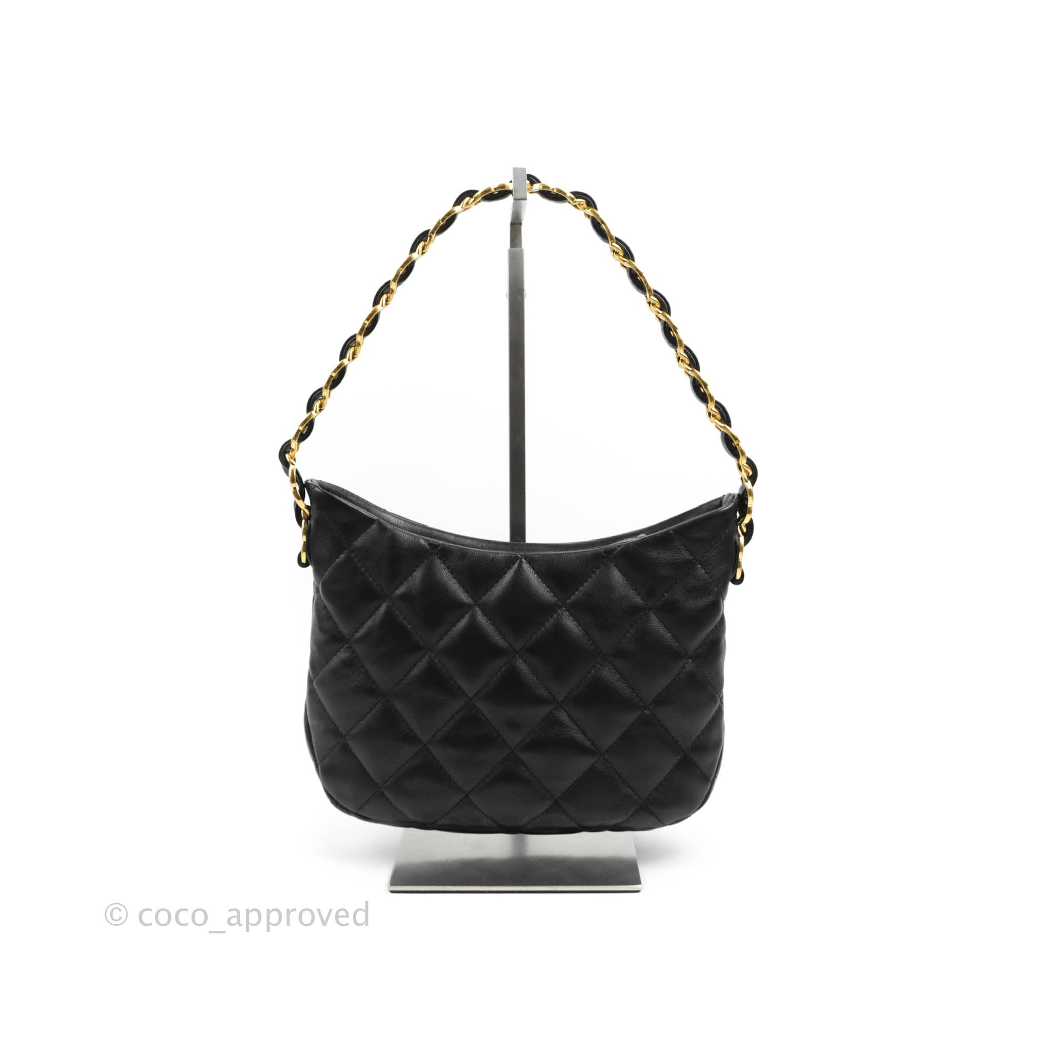 Chanel Black Quilted Lambskin Hobo Bag Aged Gold Hardware, 2022 (Very Good)