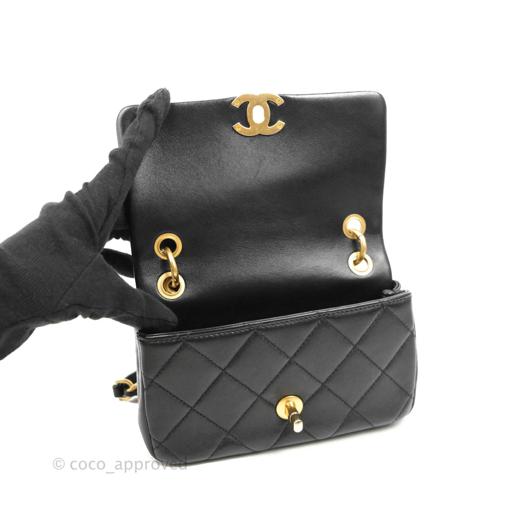 Chanel Entwined Chain Bag Black Lambskin Aged Gold Hardware