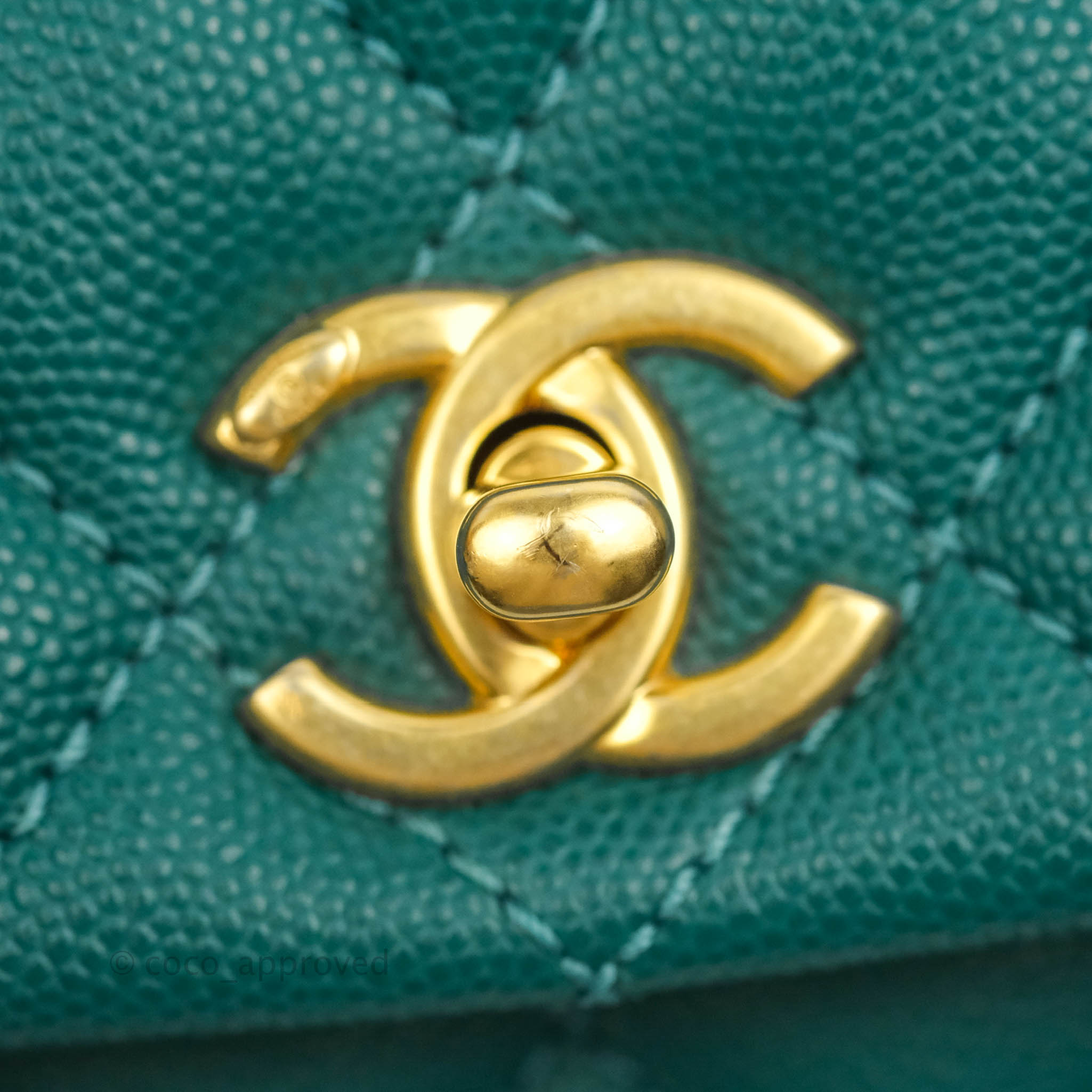 CHANEL green caviar Mini Coco Handle Bag gold HW Entrupy's cert s