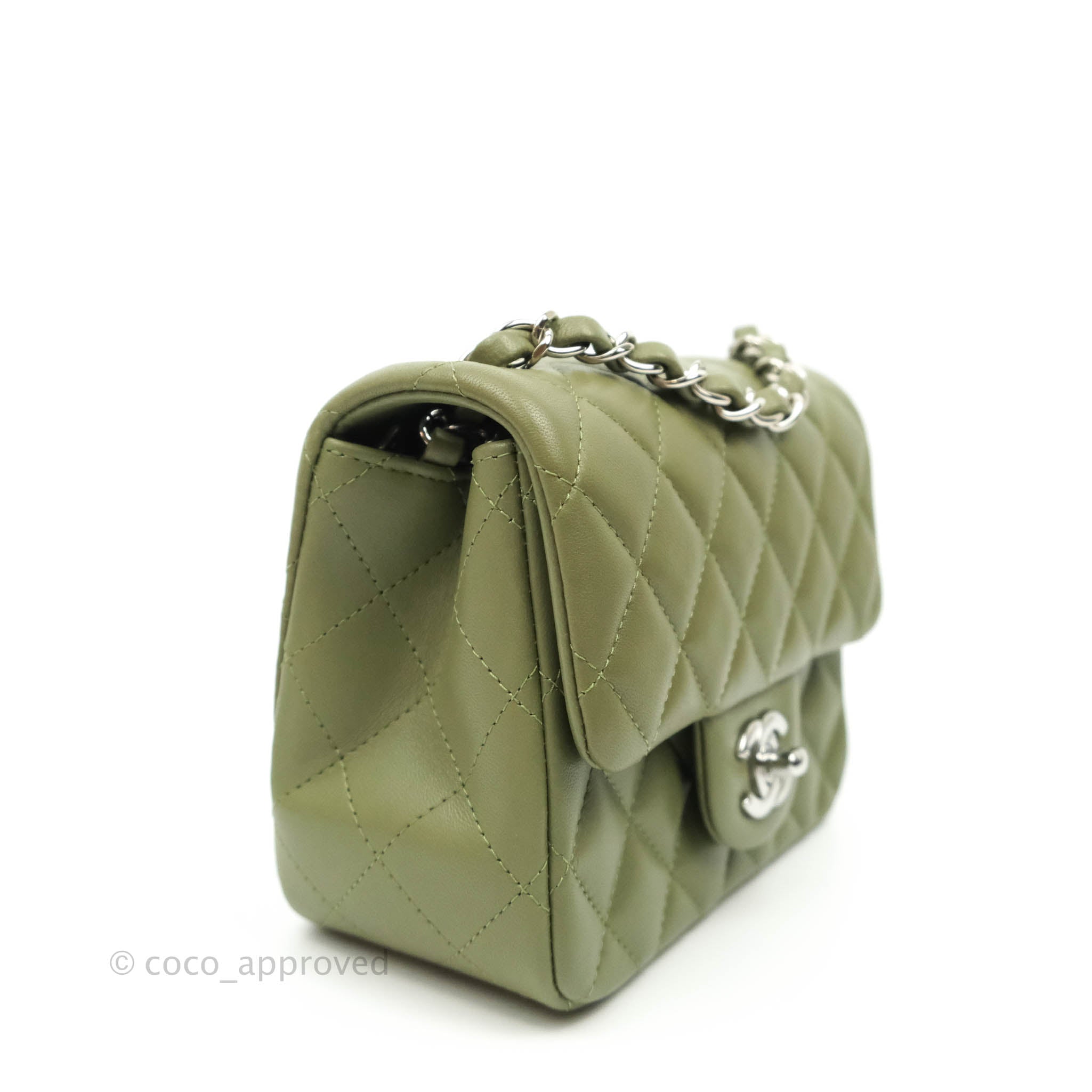 CHANEL Lambskin Quilted Mini Square Flap Green 1092618