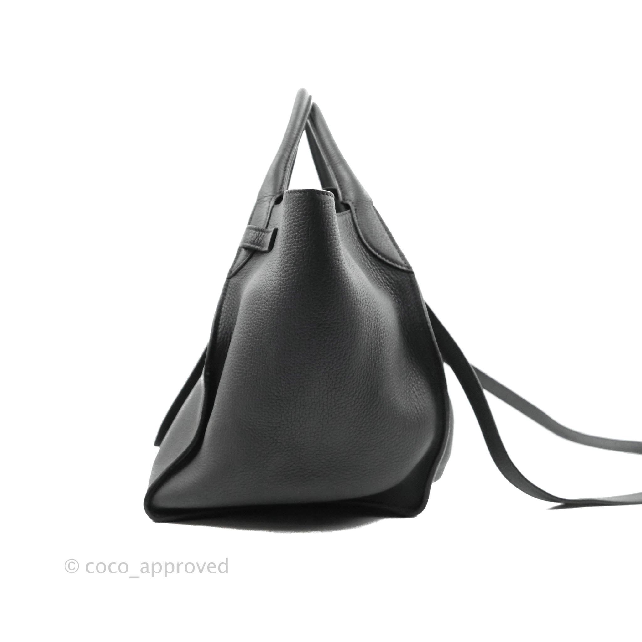 Celine Small Big Bag Black Supple Grained Leather Silver Hardware Dark Grey