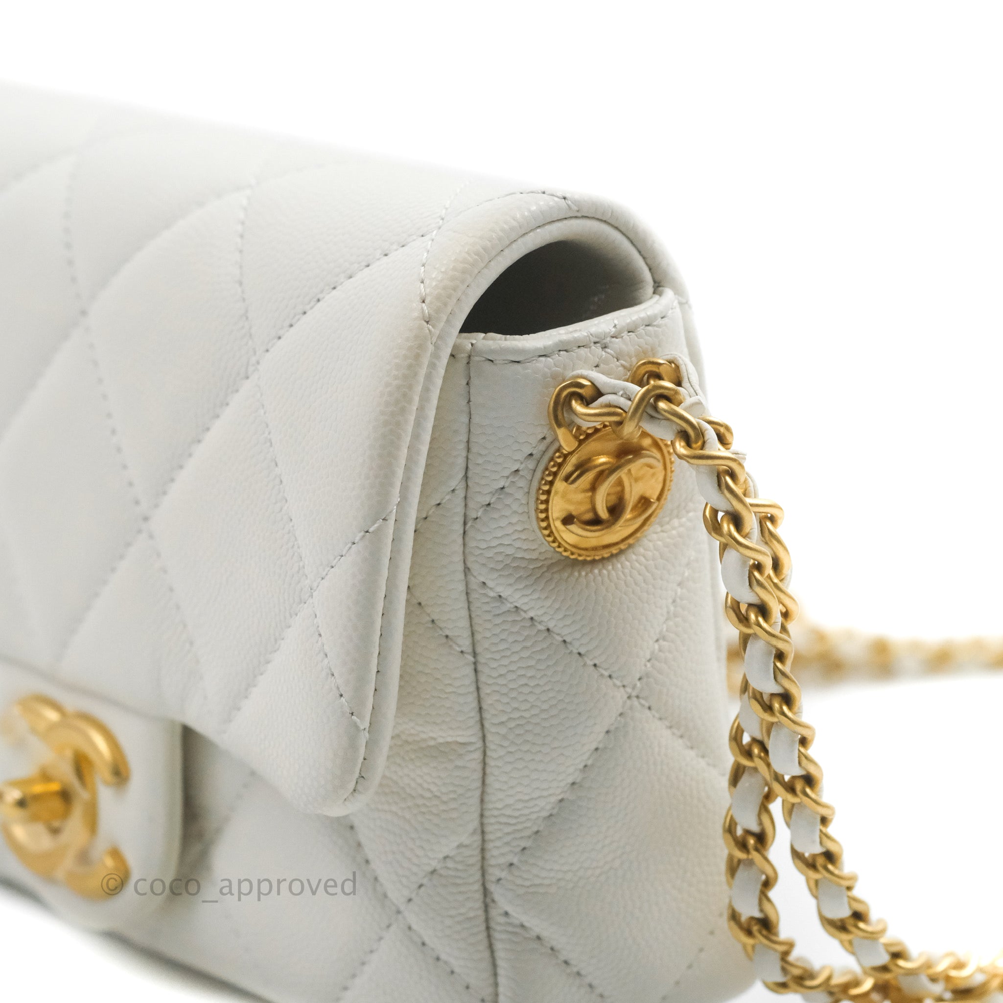 Chanel Mini Flap Bag with Coco Heart Chain White Lambskin Aged