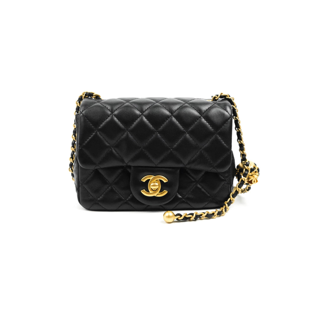 Chanel Pearl Crush Mini Square Quilted Black Lambskin Aged Gold Hardware